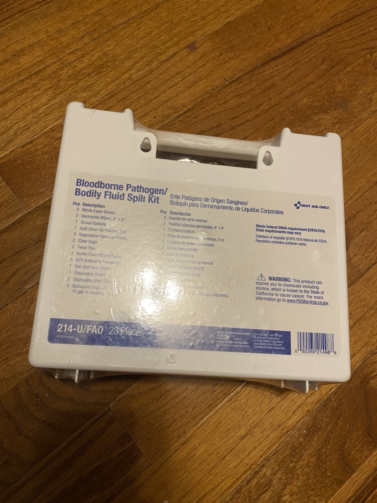 First Aid Only 214UFAO 2.5 in. x 9 in. x 8 in. BBP Spill Cleanup Kit (1-Kit) New