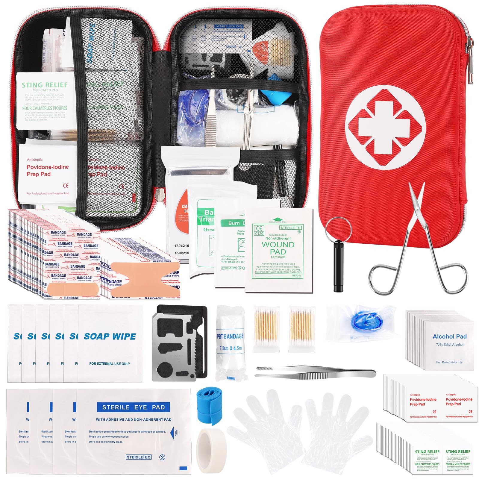 Mini Travel First Aid Kit, Emergency Kit with 201PCS First Aid Supplies