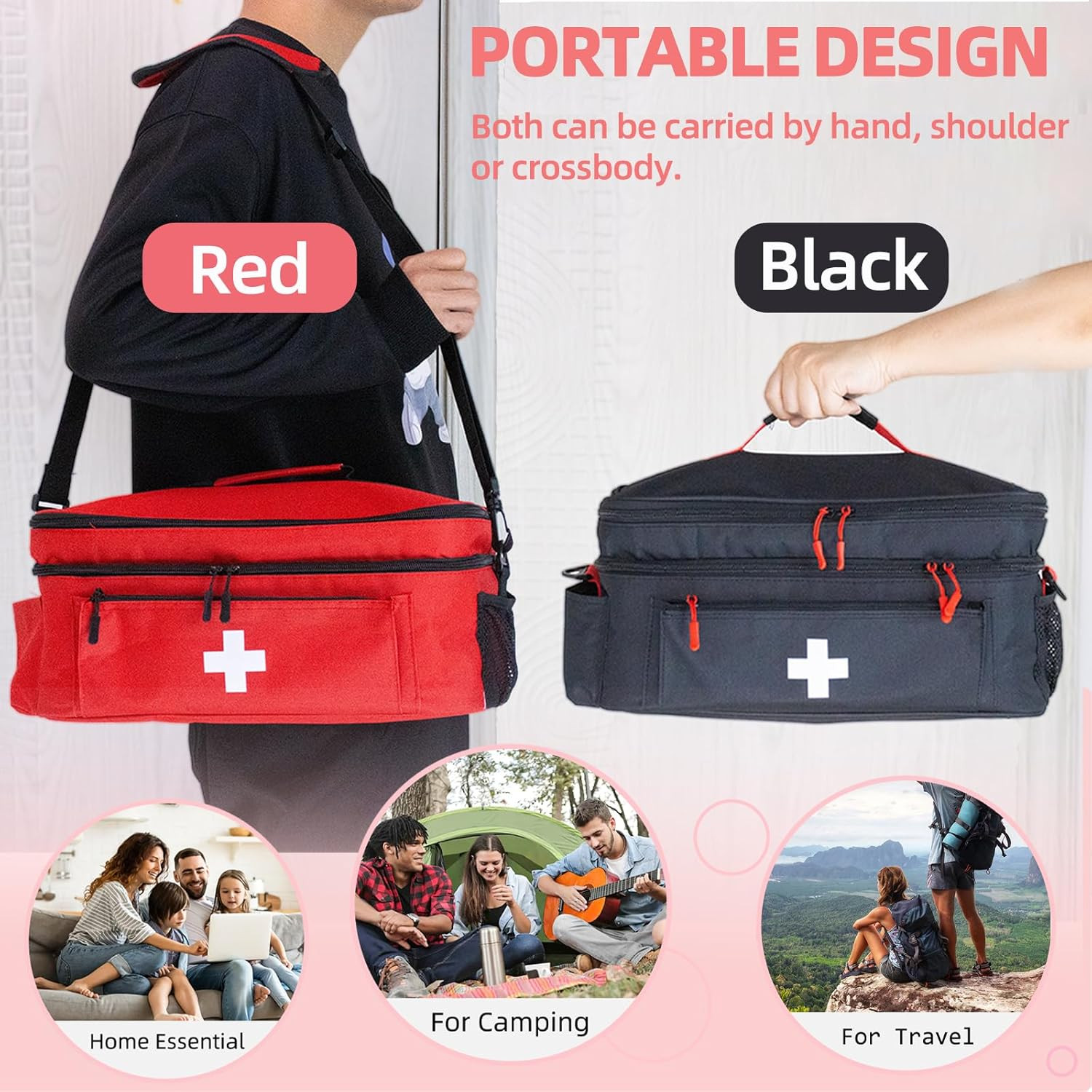 First Aid Bag Empty Large Medical Bag with Shoulder Strap 16”X 9½” X 7” Medicine