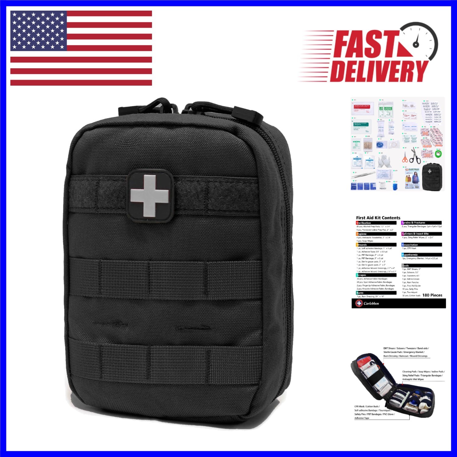 MOLLE Tactical First Aid Kit – 180 Essential Medical Supplies, Water-Resistant
