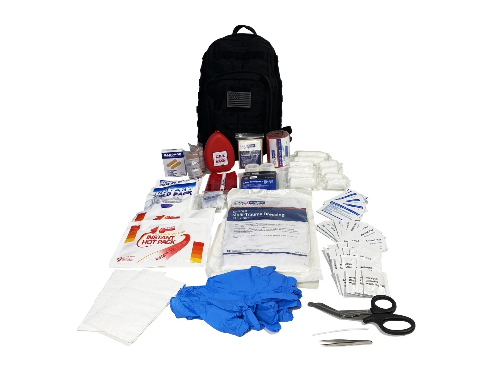 LINE2design First Aid Trauma Backpack Kit – EMS Medical Molle Bag Kit – Black