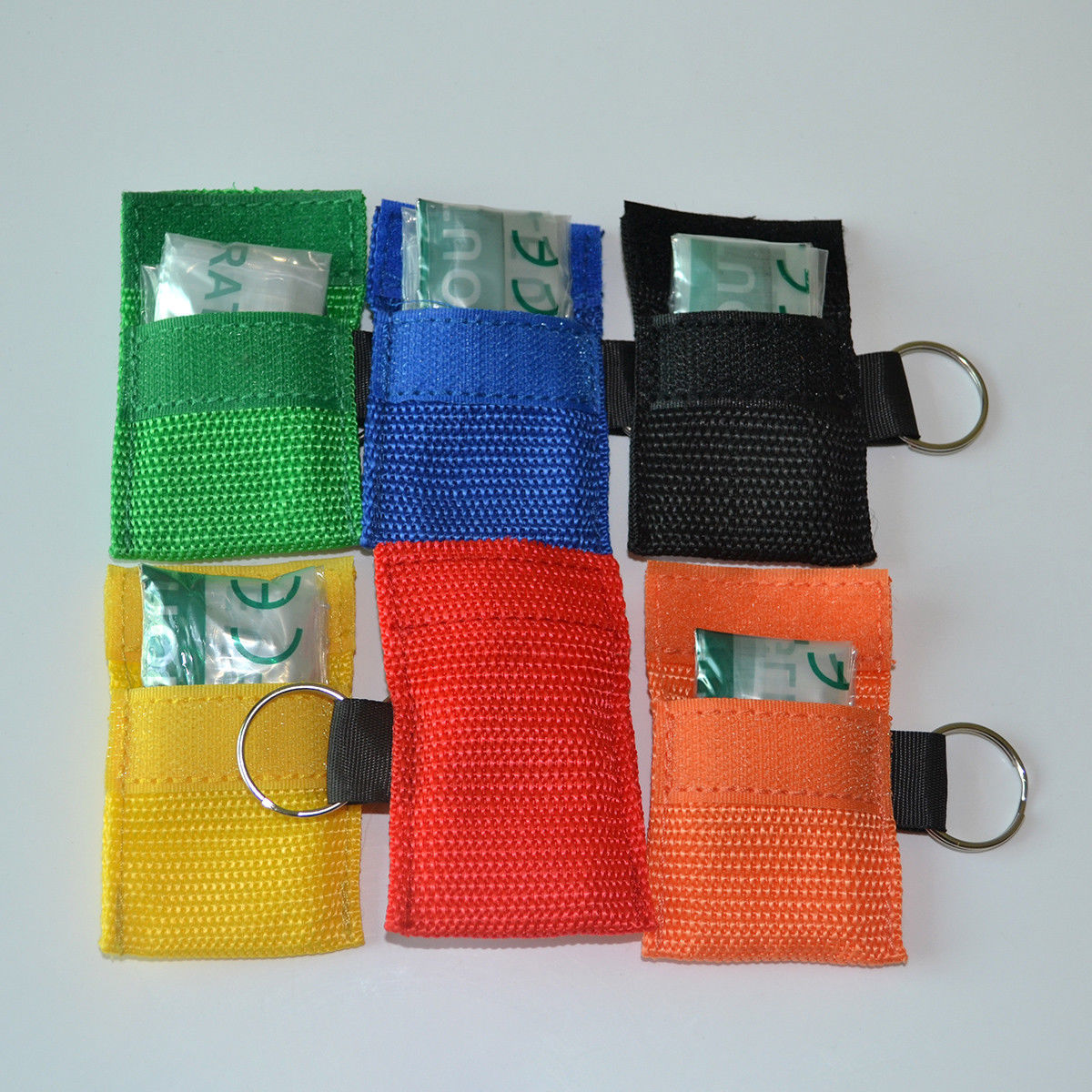 6pcs No Label CPR Transparent First Aid face shield 6 Colors Nylon Keychain