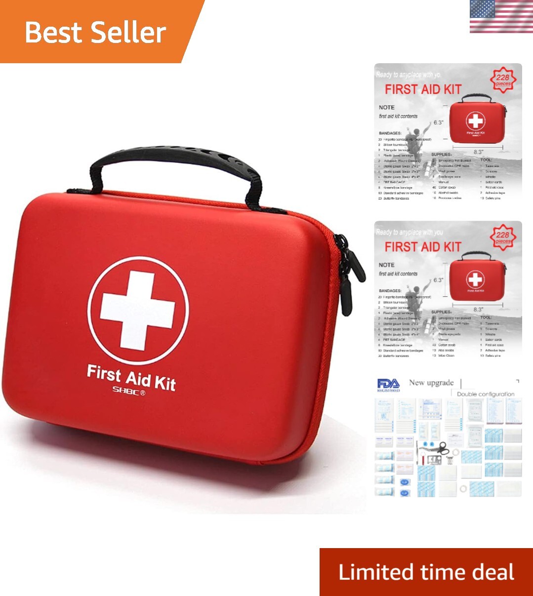 Portable Waterproof First Aid Kit with 228 Essential Supplies for Family Safety