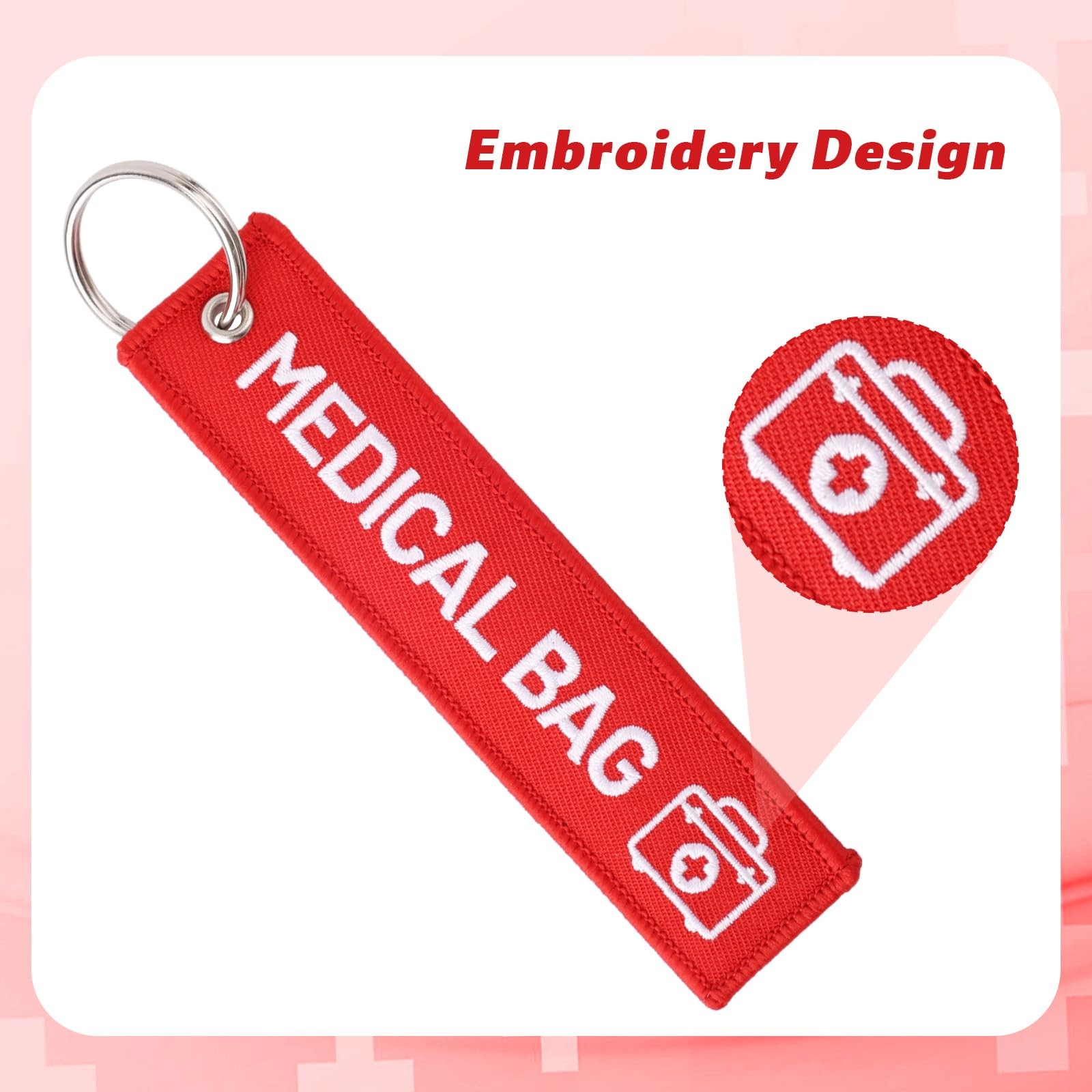 2pcs Medical Alert Tag for Bag, 13x3cm/5.12×1.18 inch, Red, White
