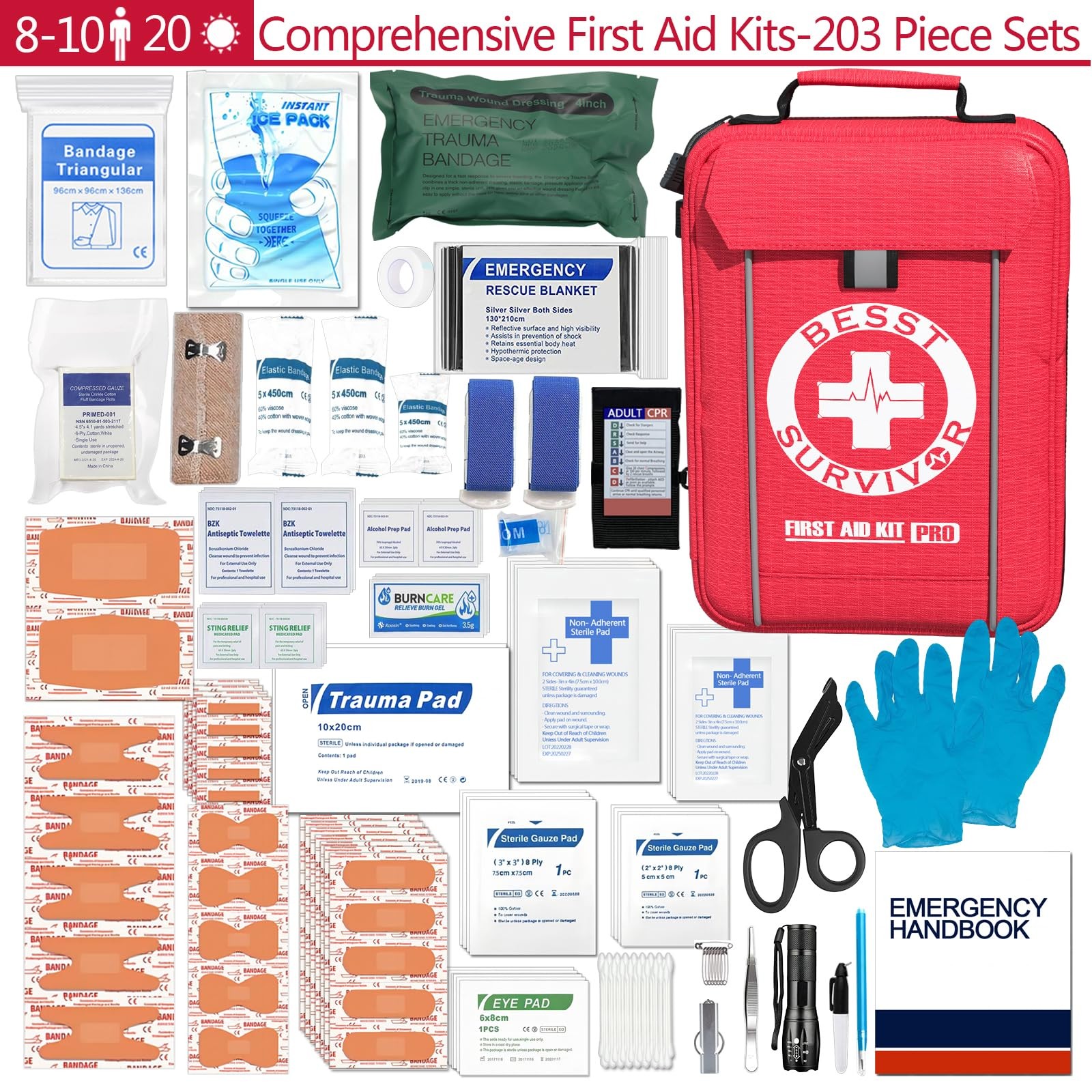 Comprehensive First Aid Kit -Labeled Compartments for Trauma & Emergencies, C…