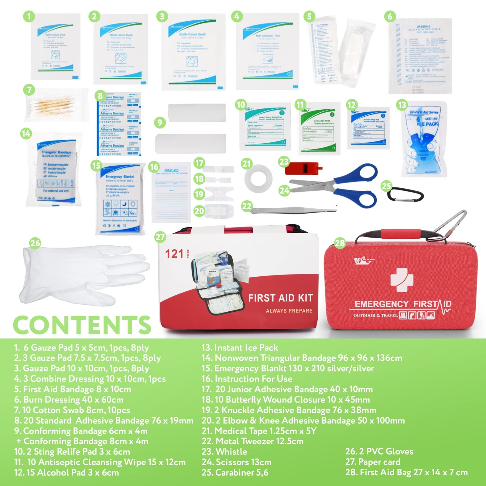 PUREVACY Small Survival First Aid Kit of 1 Pack, Eva Case / 121 Pcs