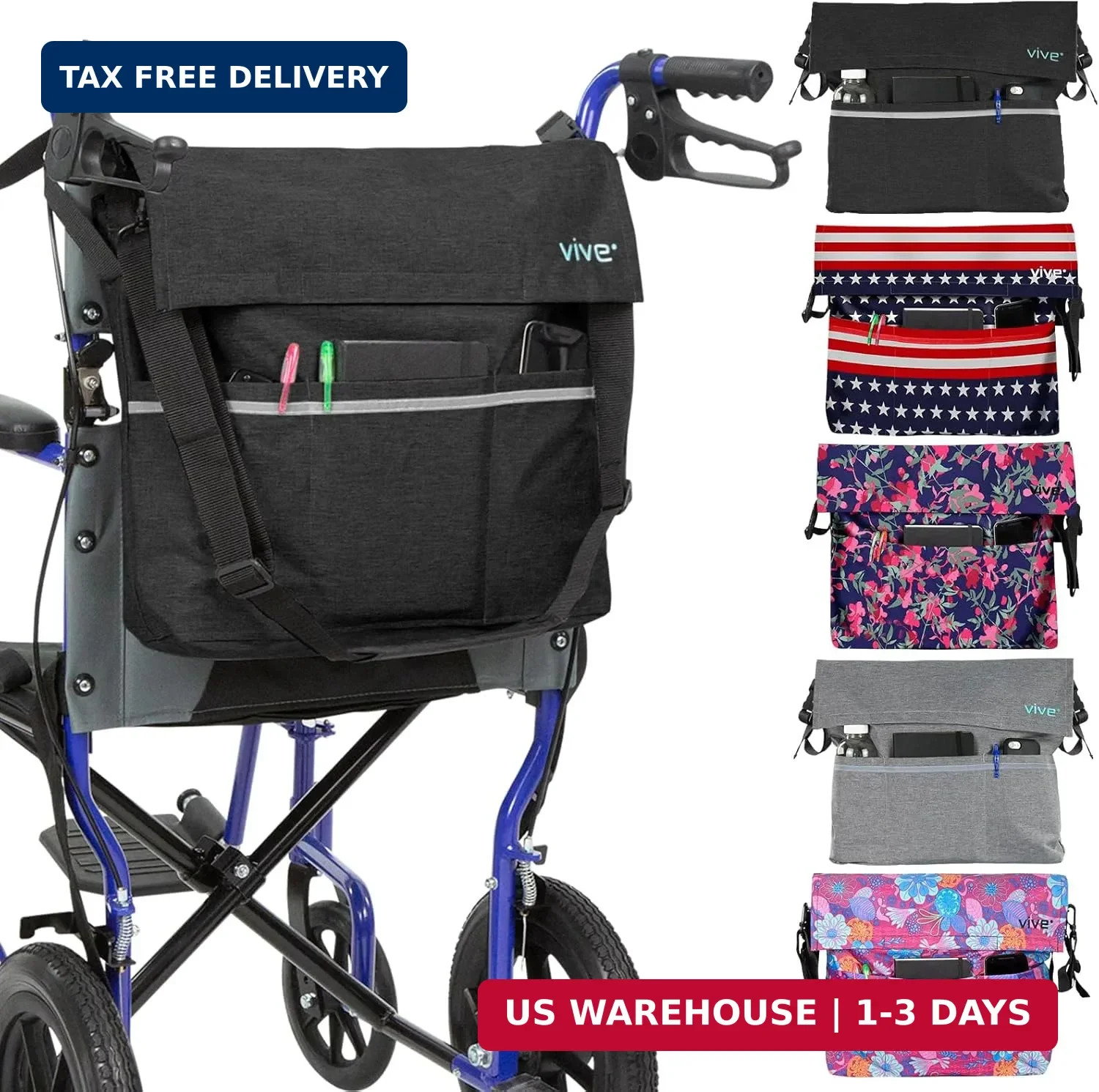 Vive XL Wheelchair Accessories Bag – Waterproof, Scratch-Resistant, Double-Stitc