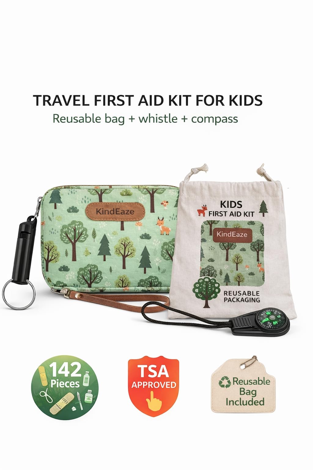 Travel First Aid Kit for Kids and Adults – 142 Pc. Includes Reusable Bag, Whi…