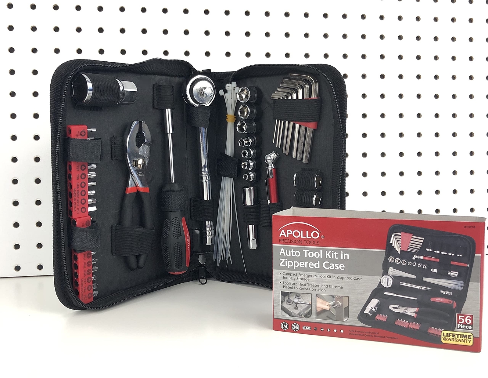 Compact 56 Piece Auto Tool Kit for Vehicle Emergency Repair Portable Zipper Case
