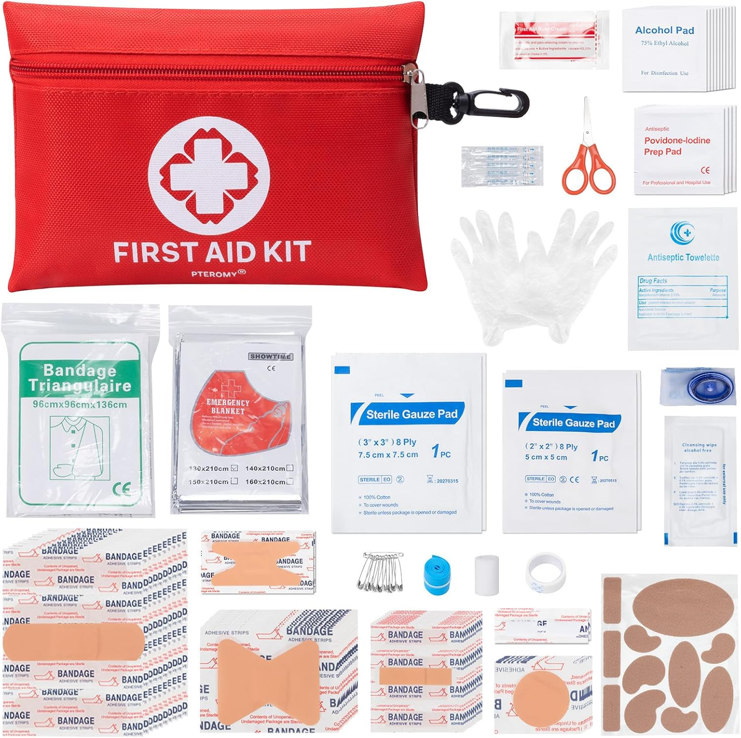 PTEROMY 150 Piece Mini First Aid Kit, Portable Small Emergency Kits Compact 1St