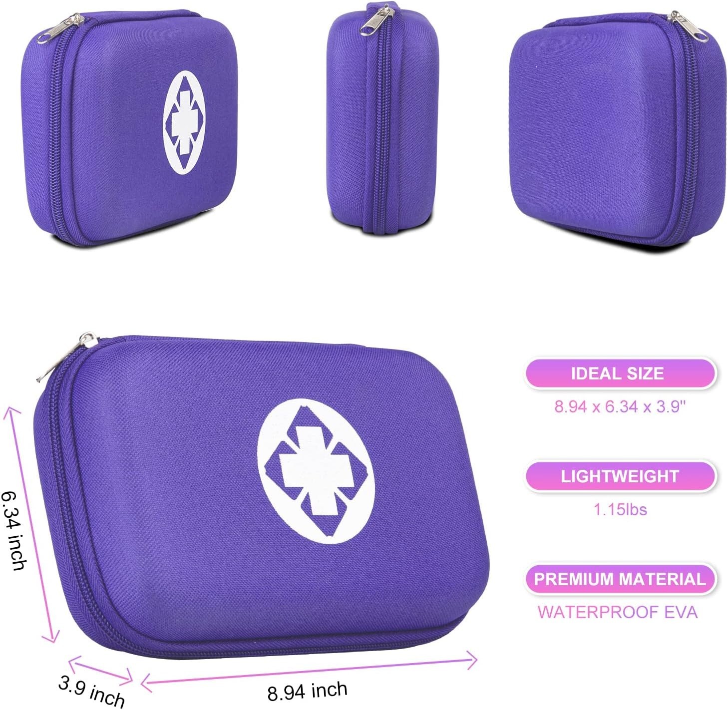 273 Durable Emergency Supplies in a Compact Purple First Aid Kit for Easy Access