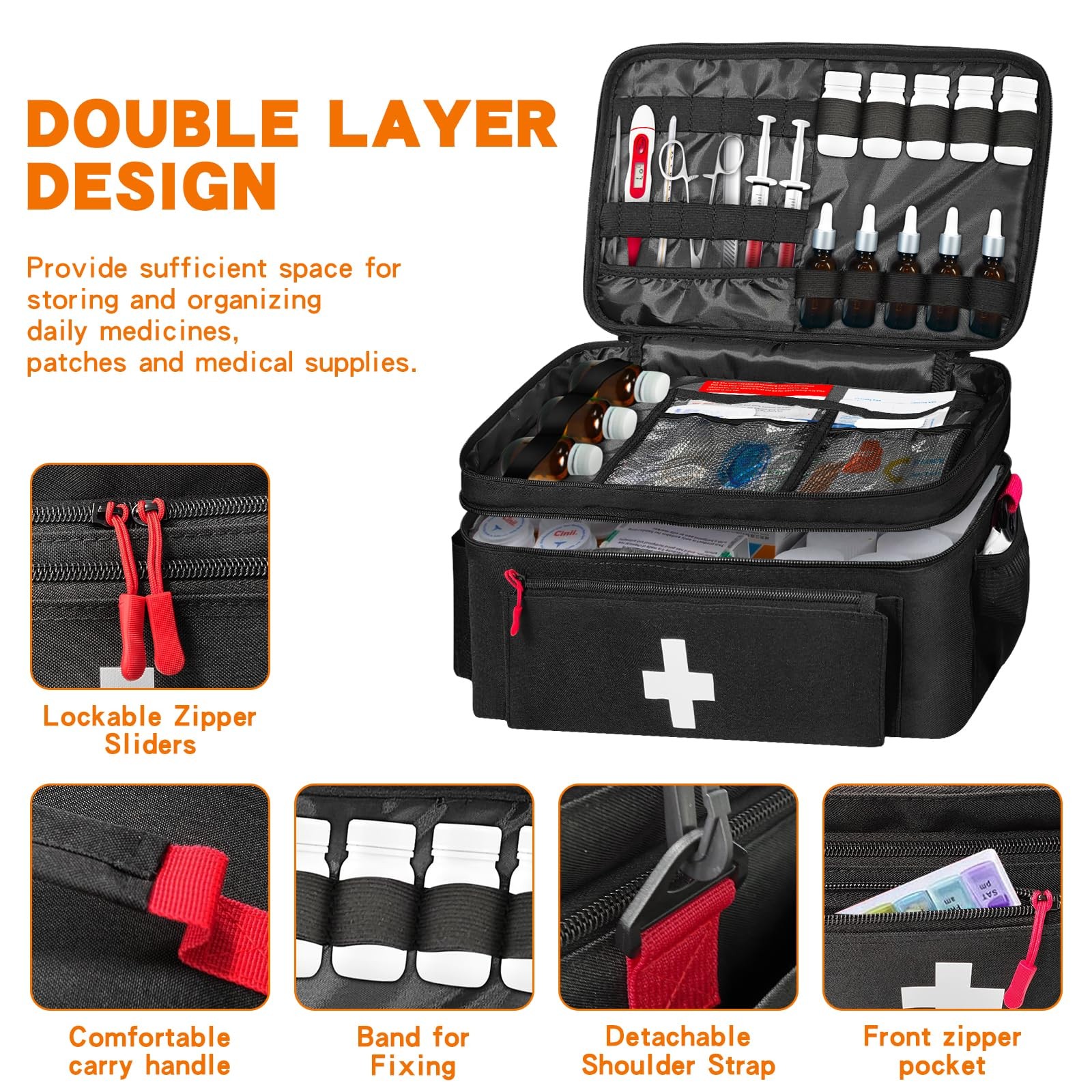 Boczif First Aid Kit, Storage Carry Bag, black with shoulder strap
