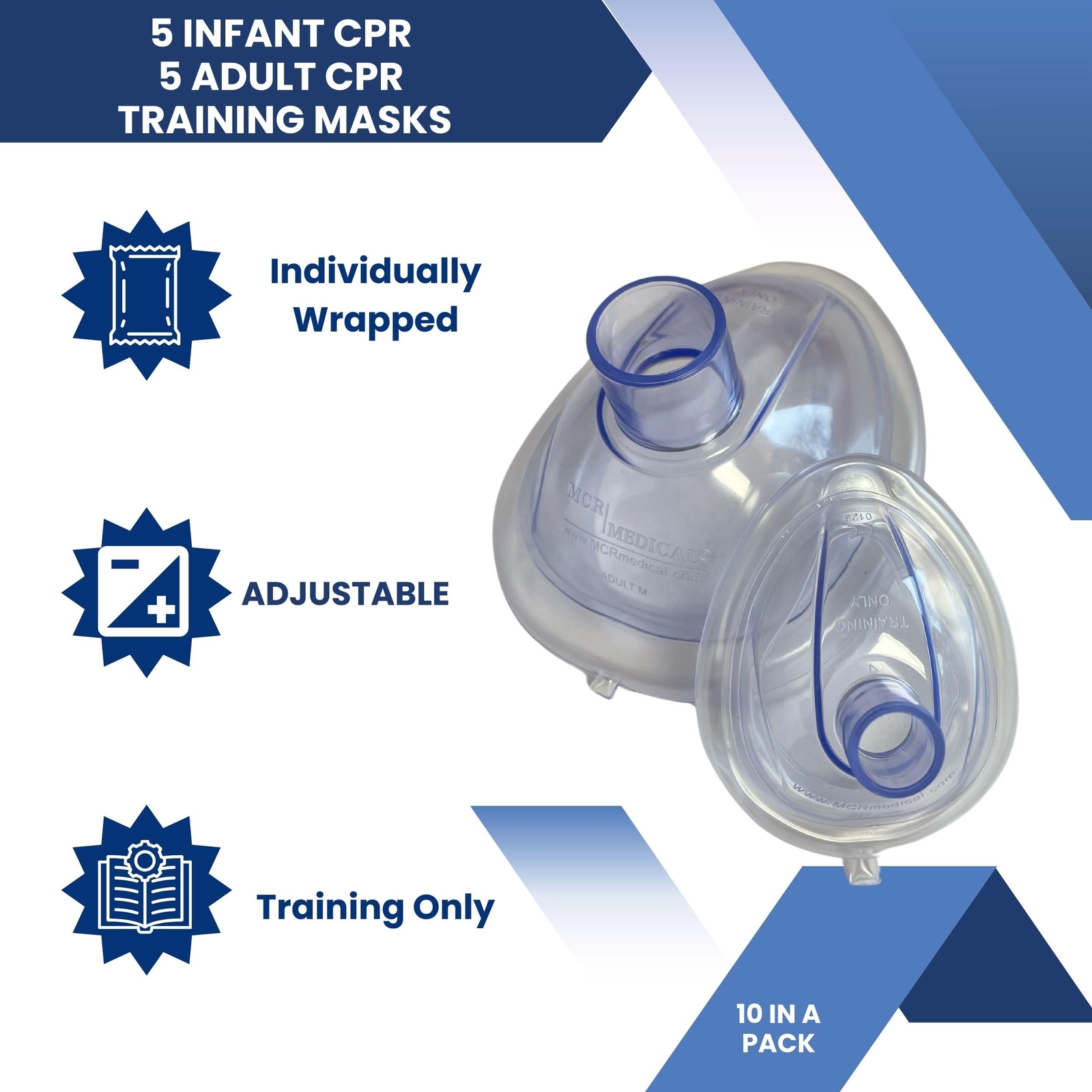 MCR Medical Combo Pack of CPR Training Masks, 5 Adult & 5 Infant with Valves