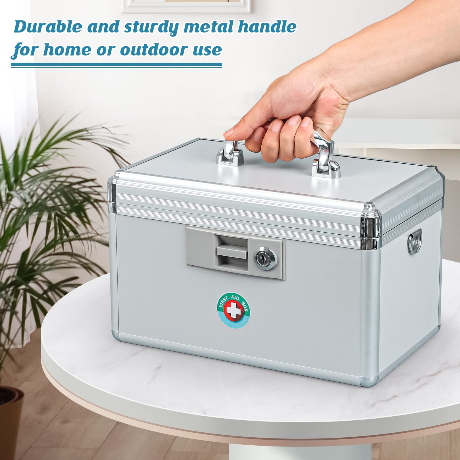 KYODOLED Locking Key Medicine Box,First Aid Safe Box Medium-12in, White