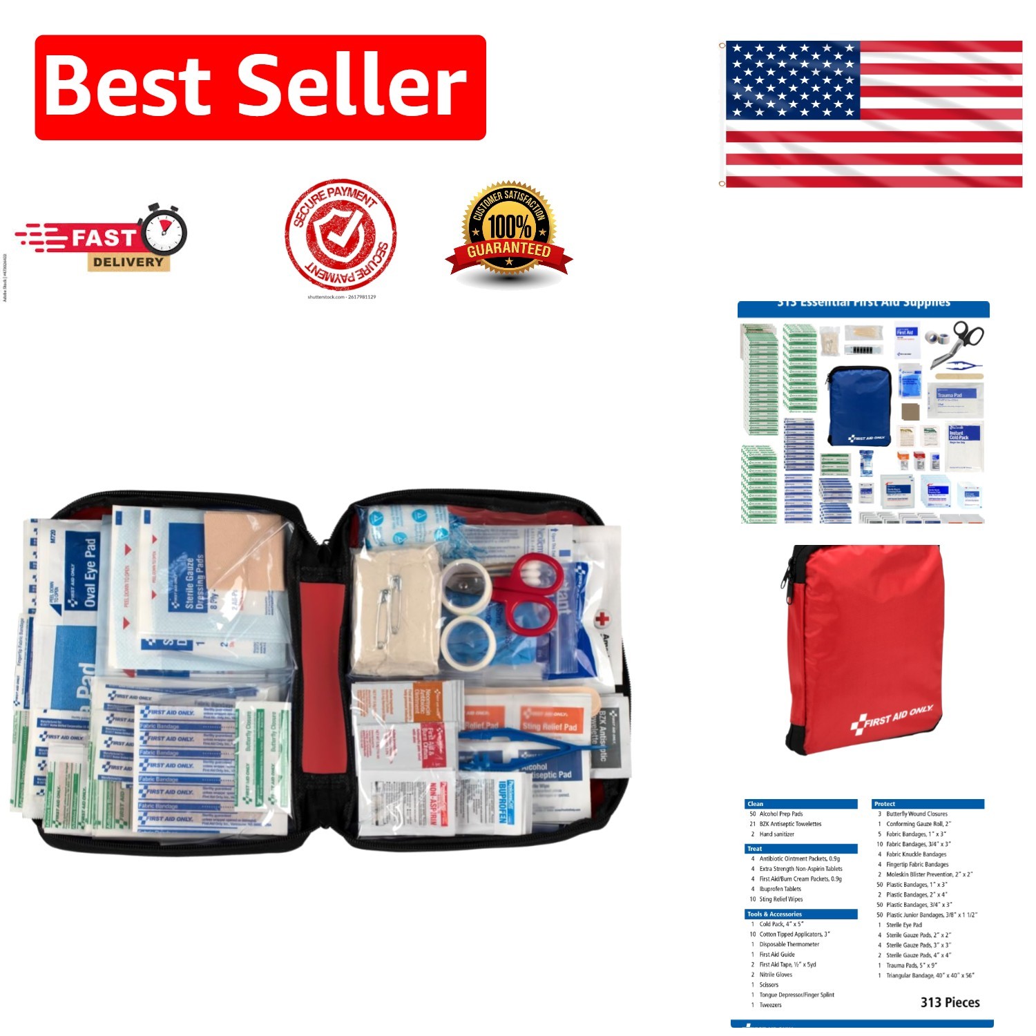 Essential 313-Piece First Aid Kit in Compact Case for Easy Organization