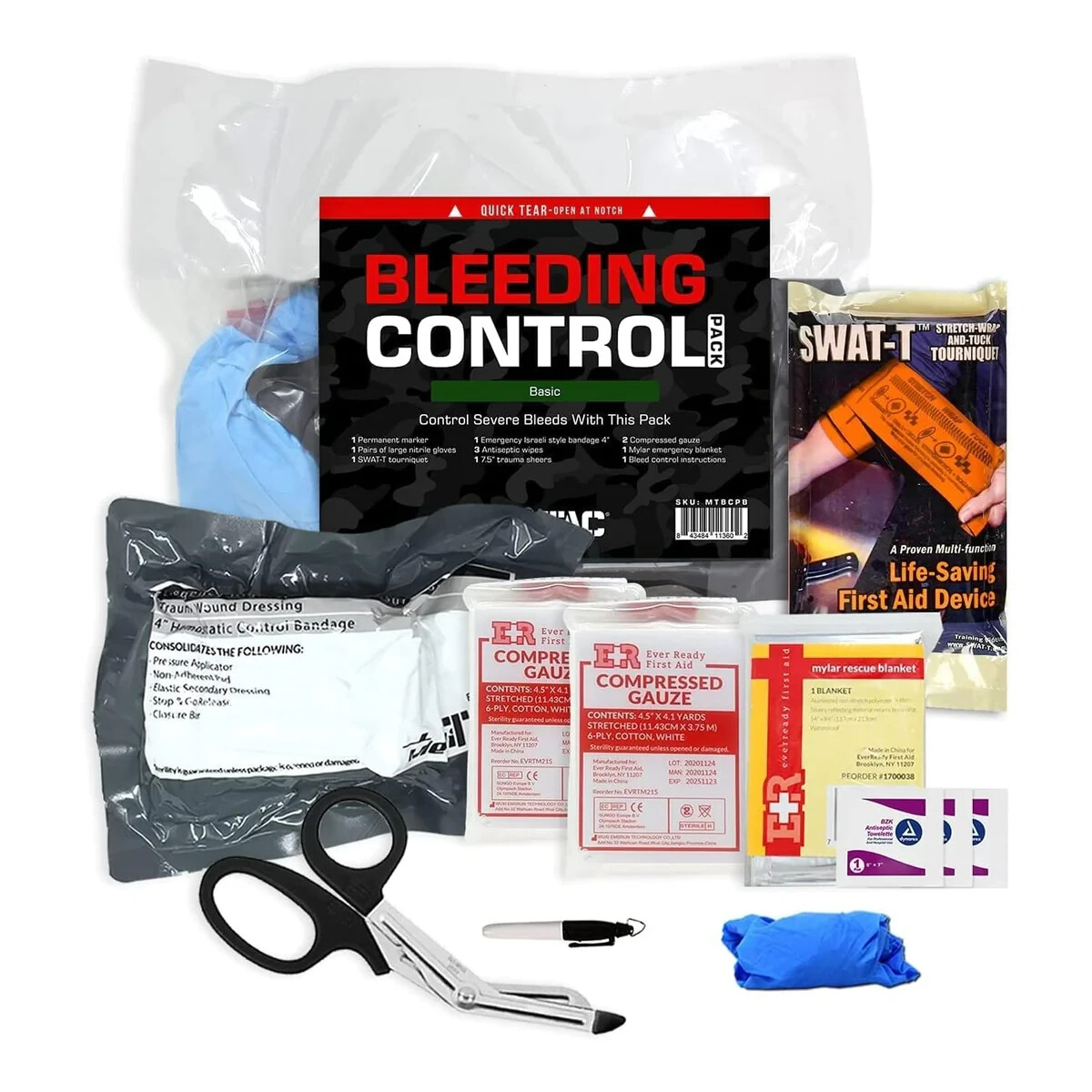MediTac Bleeding Control First Aid Kit in Plastic Case Emergency Stocked Kit