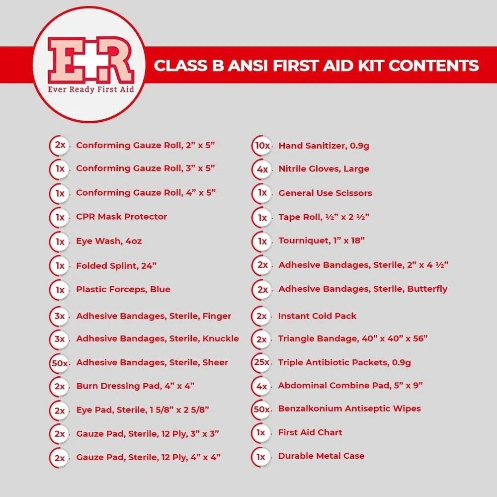50 Person Ever Ready First Aid Class B ANSI Compliant First Aid Kit in Metal