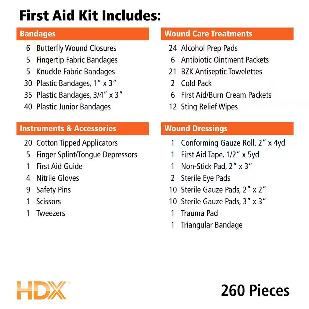 First Aid Kit 260 Piece OSHA Compliant Emergency Medical Supplies Hard Case Home