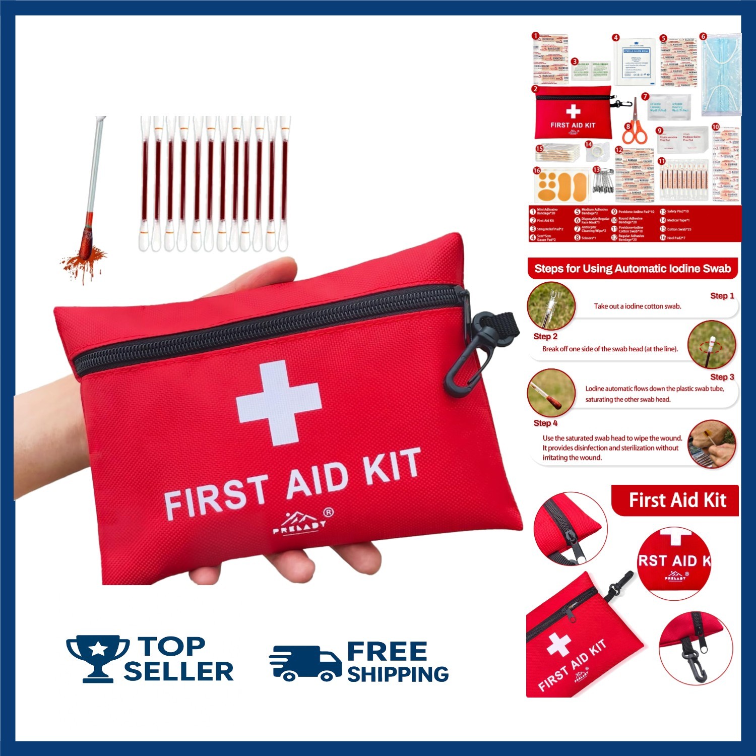 152 Piece Small First Aid Kit, Travel Size Kit TSA Approved, Red