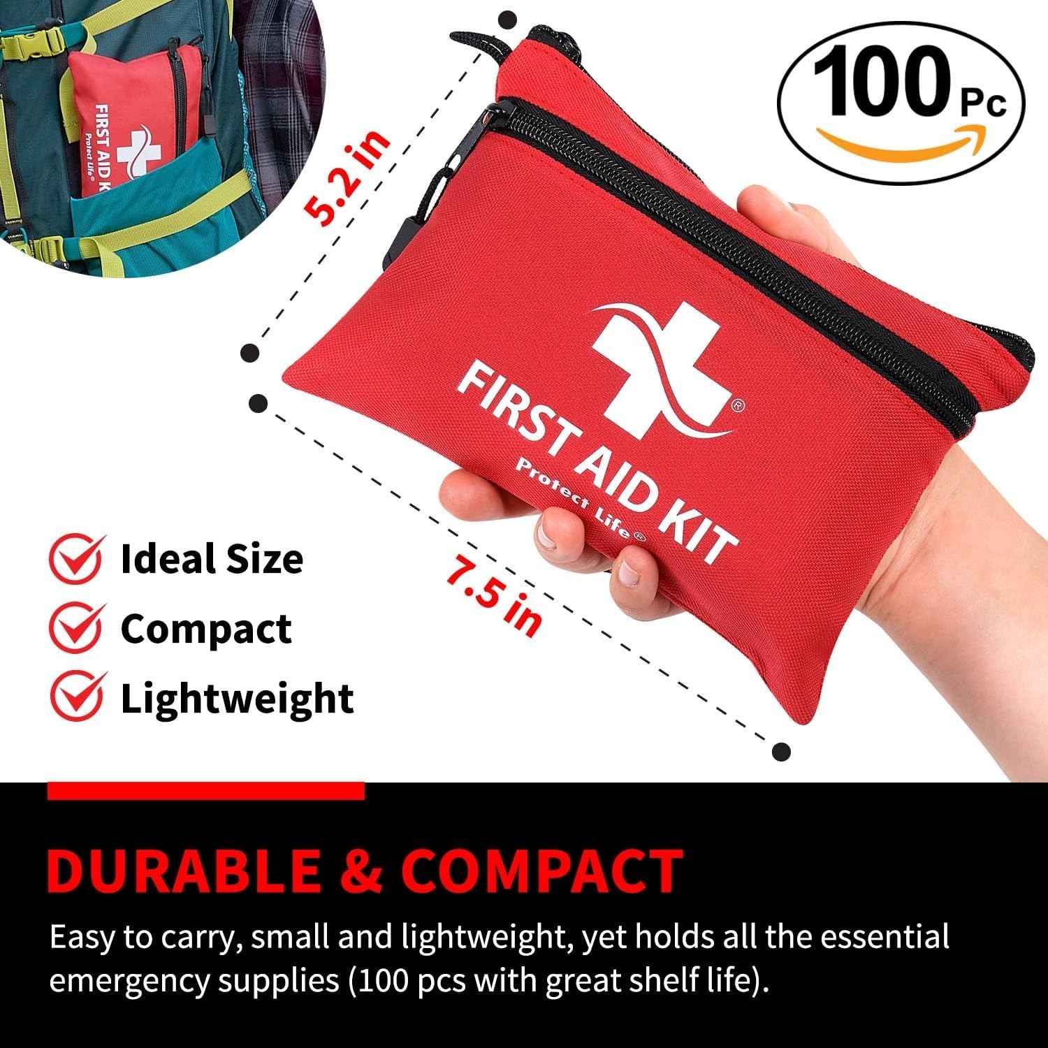 First Aid Kit, Travel First Aid Kit for Car, 100 Piece Compact Emergency Prep…