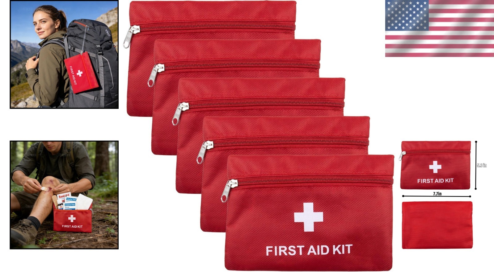 5 Pack First Aid Kit Empty Pouch Bag Red Medical Emergency Storage for Outdoo