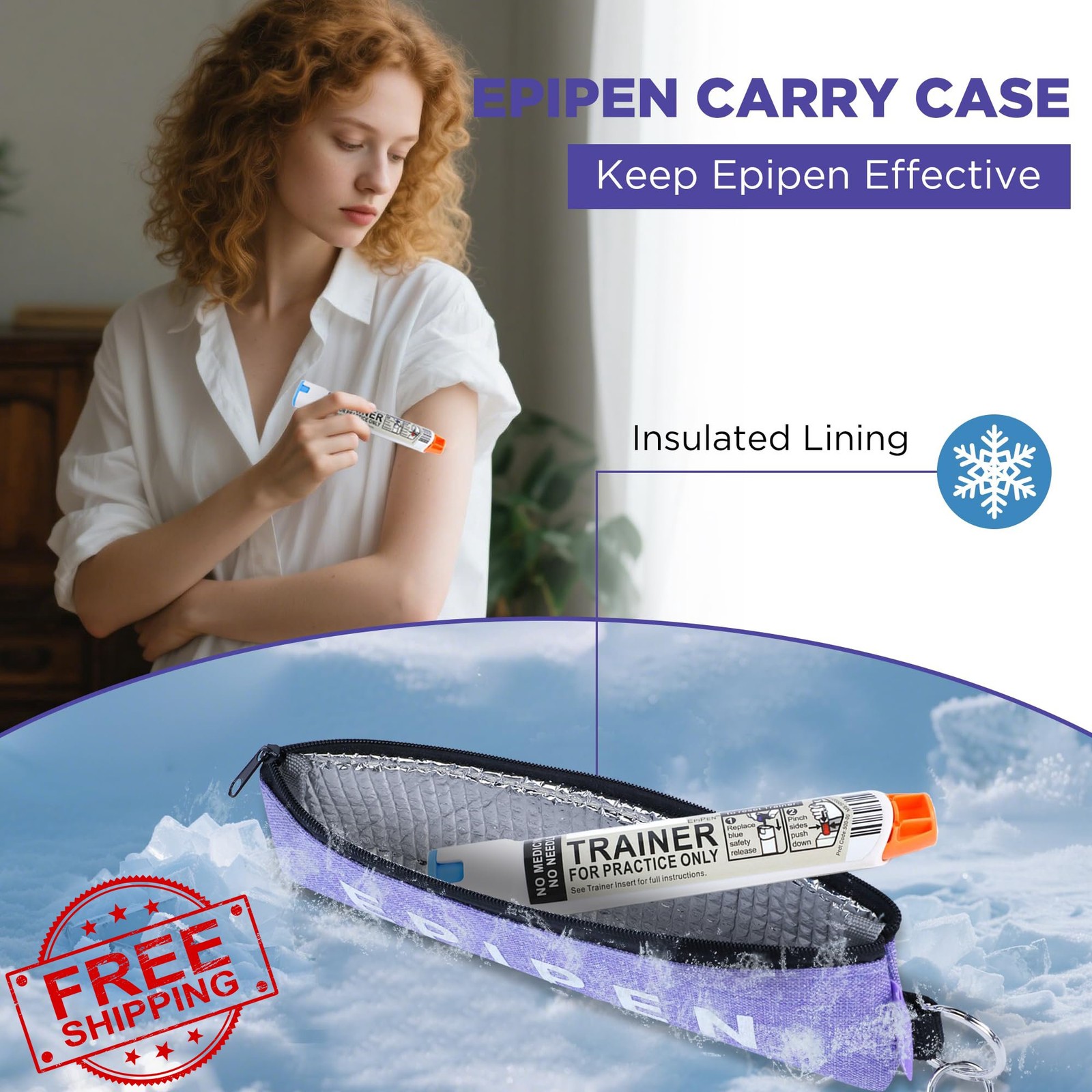 EpiPen Carry Case Insulated Purple Medical Bag Travel Holder 2 Pcs