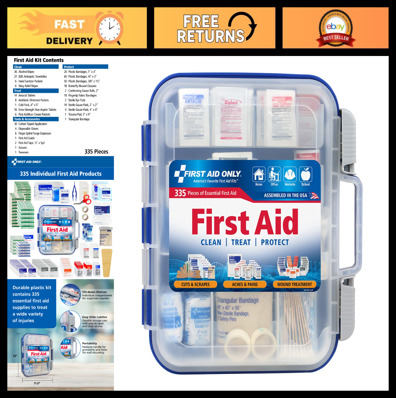 All-Purpose 100-Person OSHA-Compliant First Aid Kit, 335 Pieces for Home, Work &