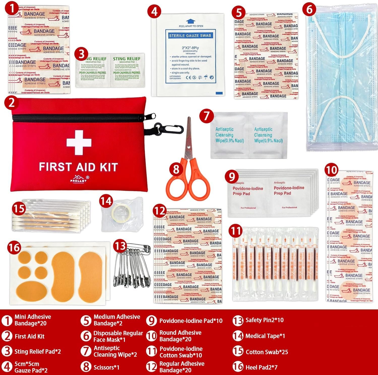 152 Piece Compact First Aid Kit TSA Approved – Travel, Camping, Sports – Red