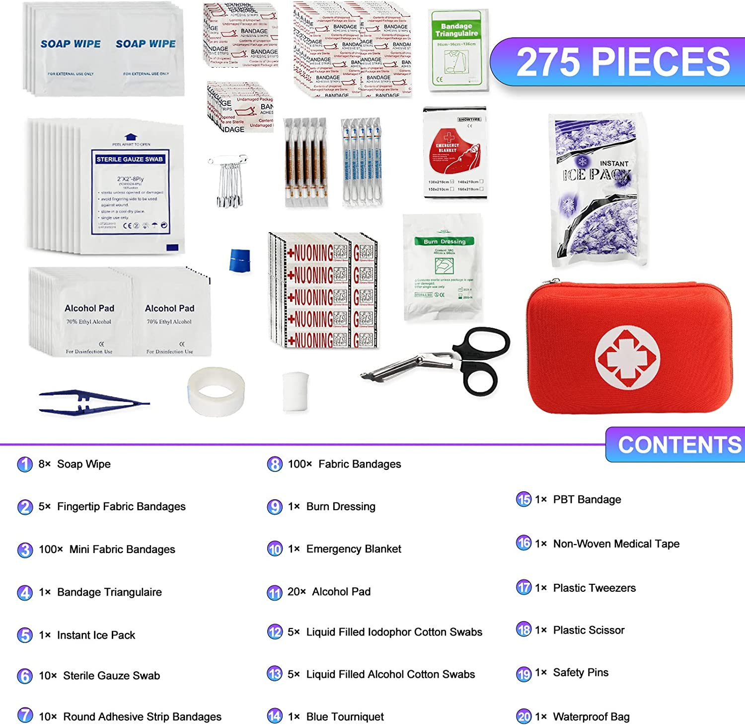 275Pcs Travel First Aid Kits for Car Emergency Preparedness Items Urgent Acciden