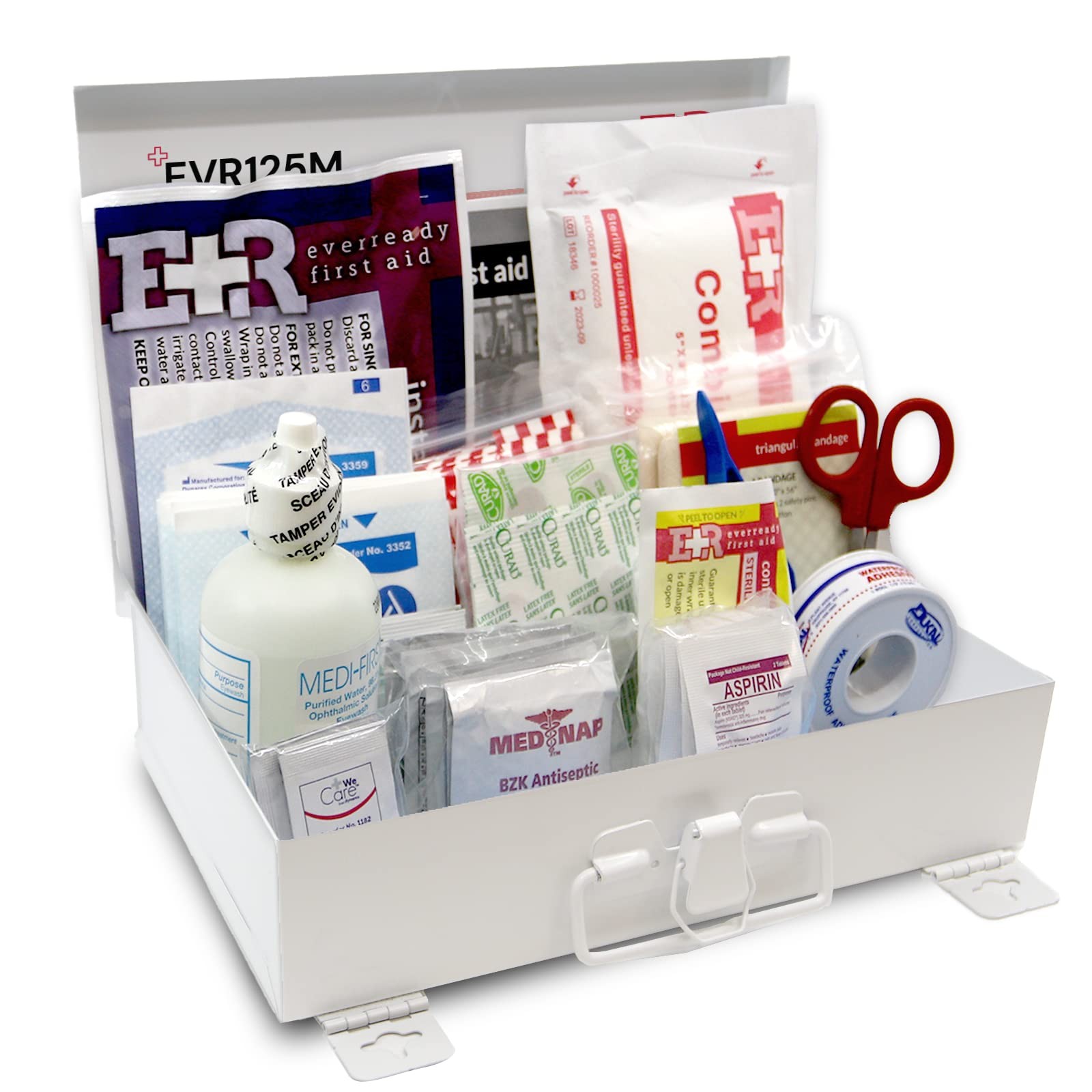Ever Ready First Aid 107 Piece 25 Person Kit with Metal Case, OSHA…