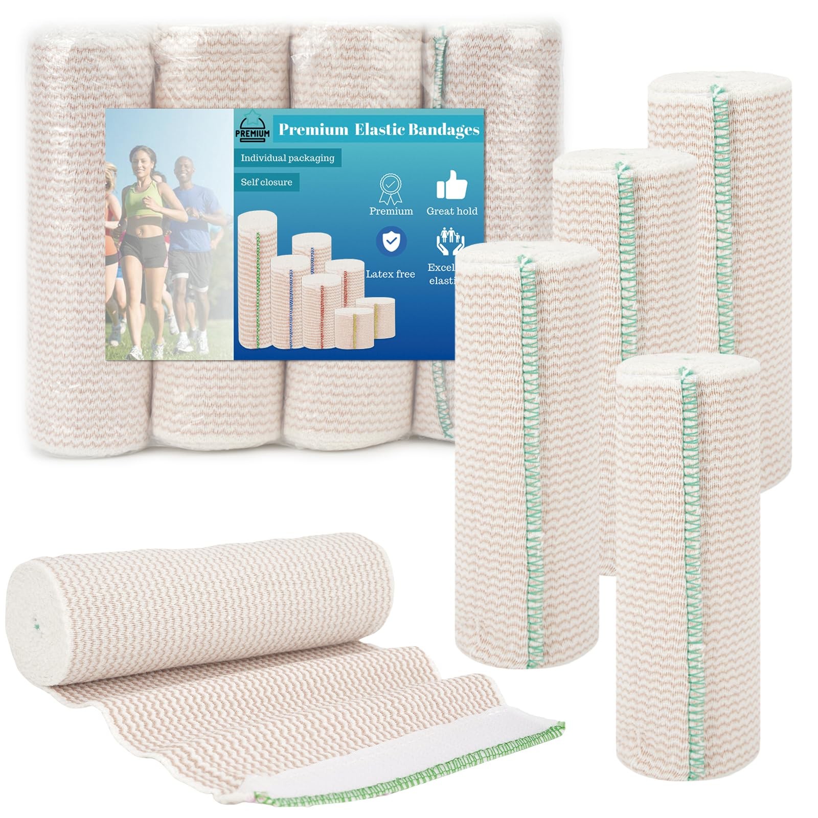 Premium Elastic Bandage Wrap 6 inch 4 Pack 6” Wide 4 Pack,