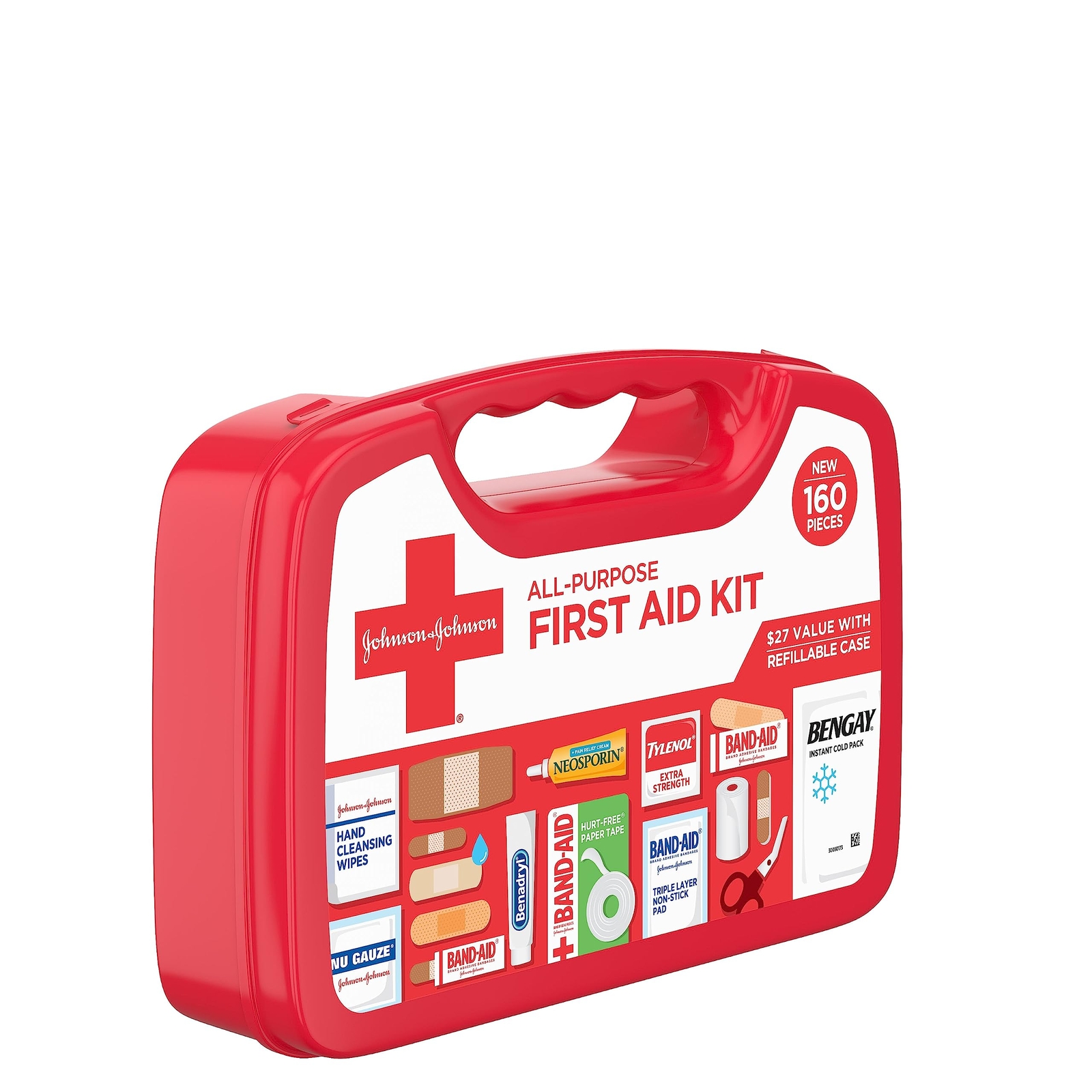 Johnson and Johnson 160 Count All Purpose Emergency First Aid Kit Portable