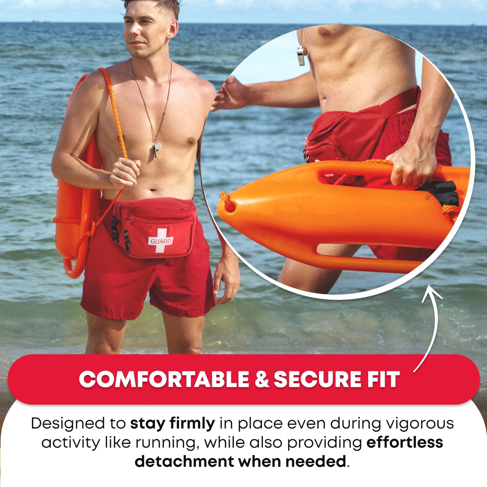Red Waist Pack First Aid Gear With Three Zippered Compartments Adjustable Strap
