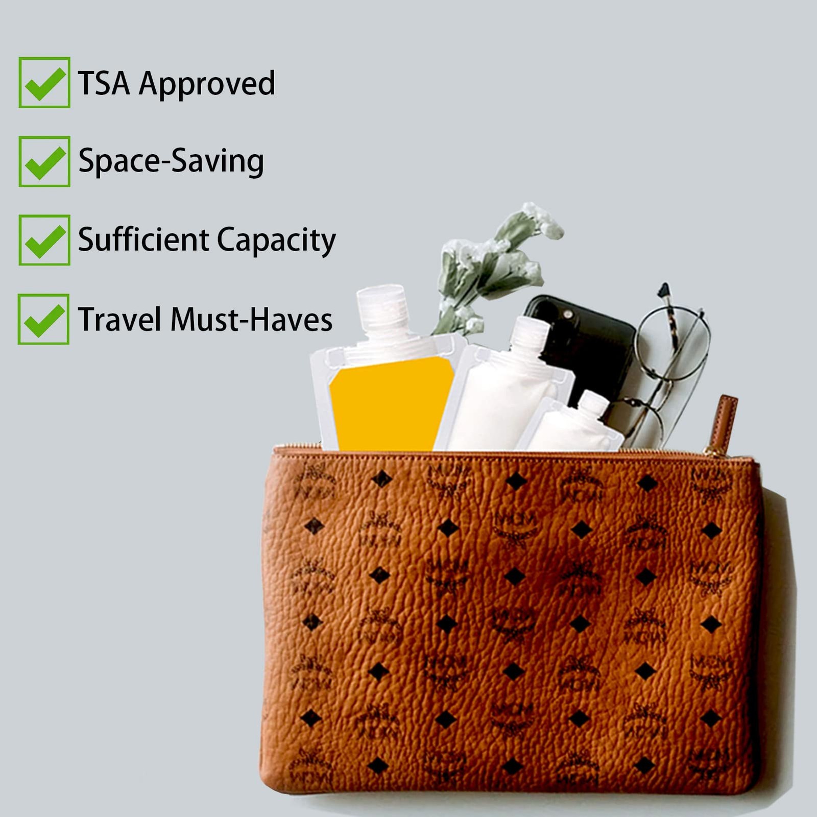 GUXACU 18 PCS Travel Pouches – TSA Approved Makeup 100ml-18 Pcs, White