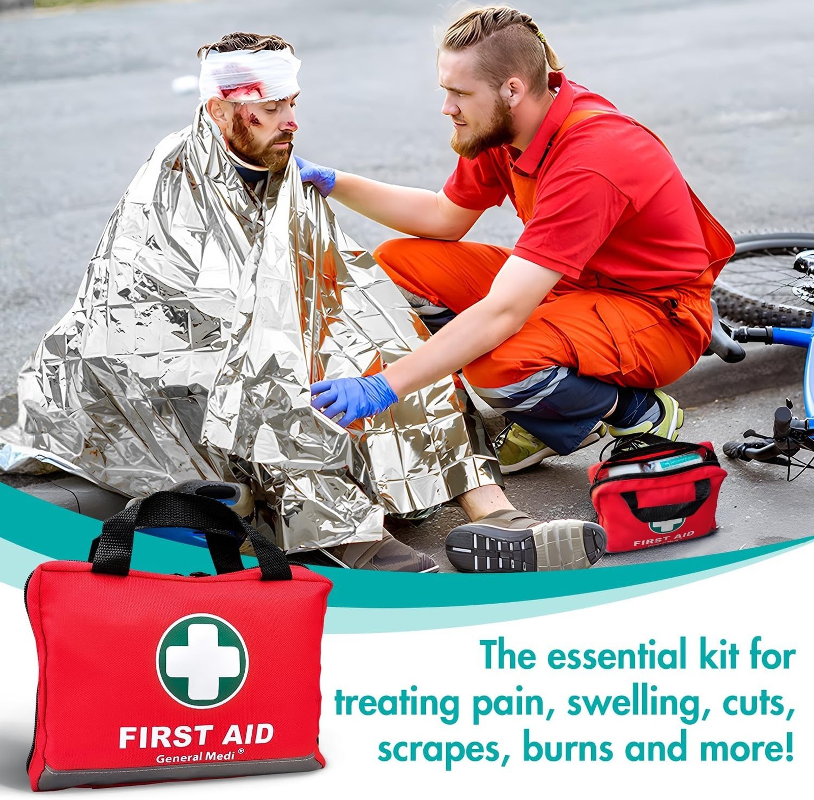 First Aid Kit 309 Pieces Reflective Bag Emergency Supplies Bandages Moleskin