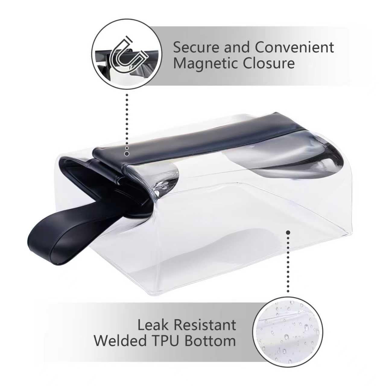 Uriyesobida TSA Approved Clear TPU Toiletry Bag with Magnetic Closure Black