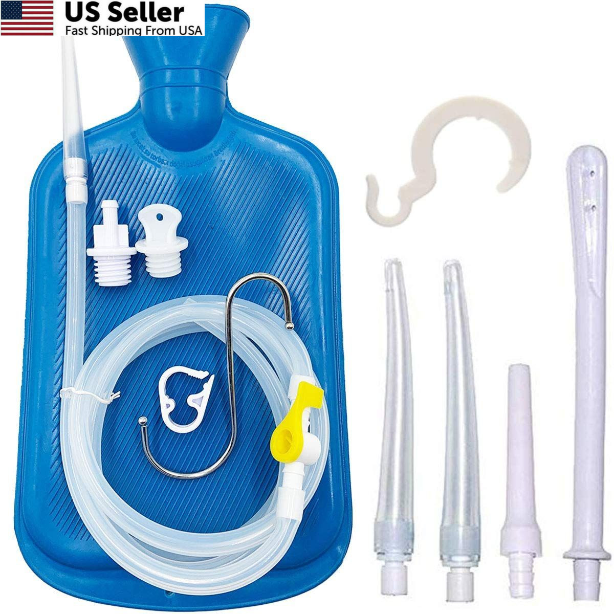 Smokitcen Enema Kit – 2L Bag– 5.0ft. Long Silicone 1 Piece Set, Blue