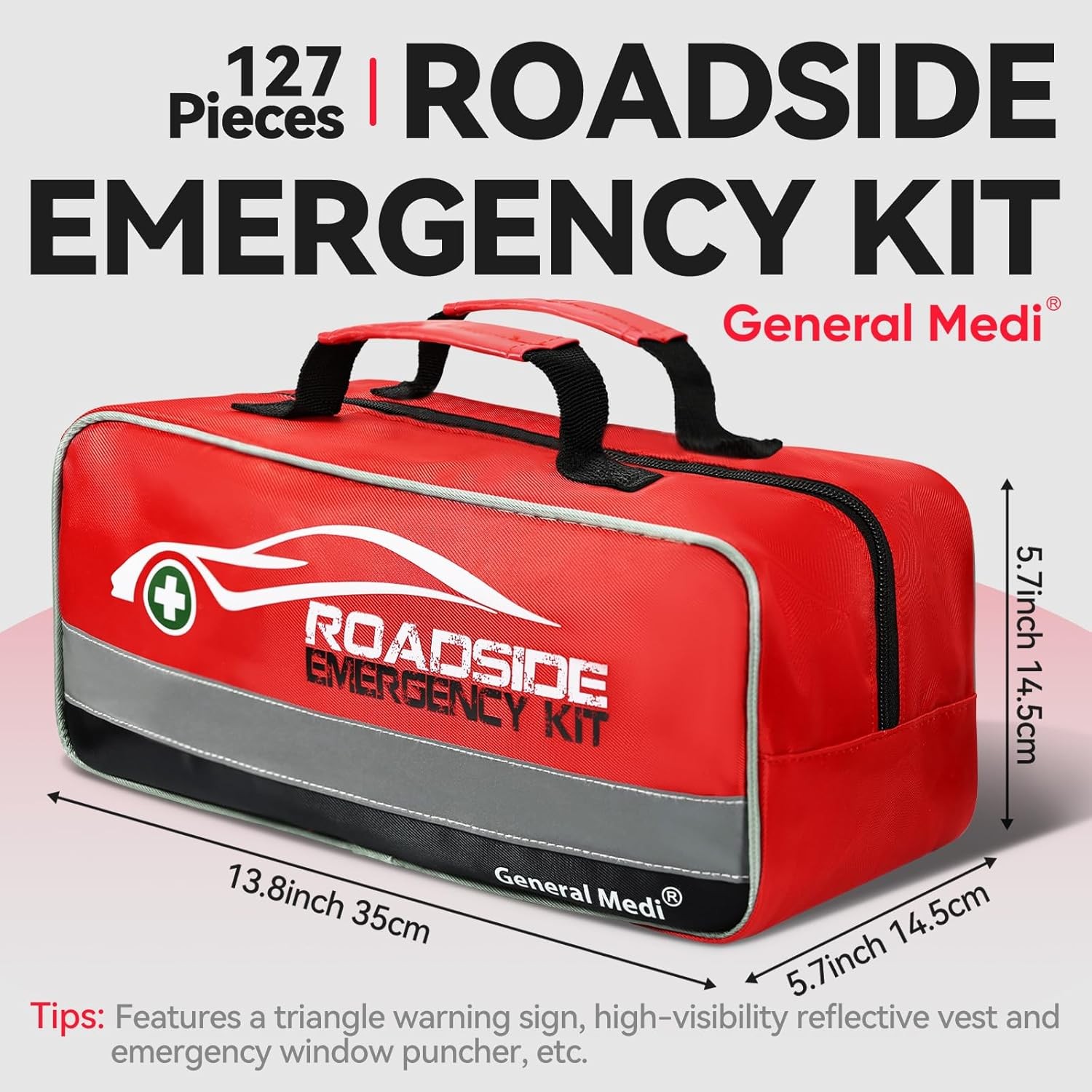 General Medi 127-Pieces Roadside Car Emergency Kit Include Mini First Aid Kit, J