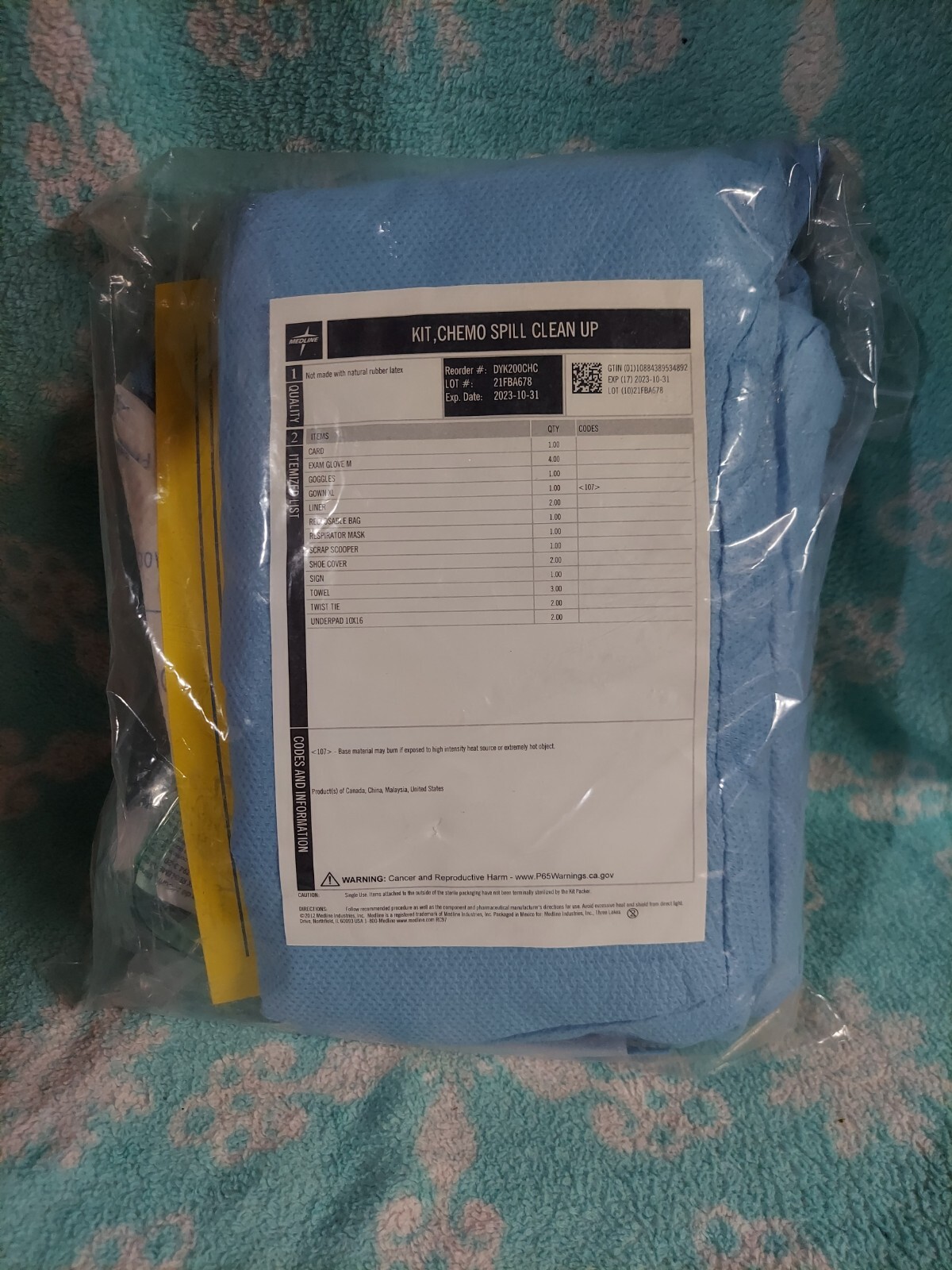 *1-Pack* Medline Chemo Spill Cleanup Kit DYK200CHC EXP 10/31/2023