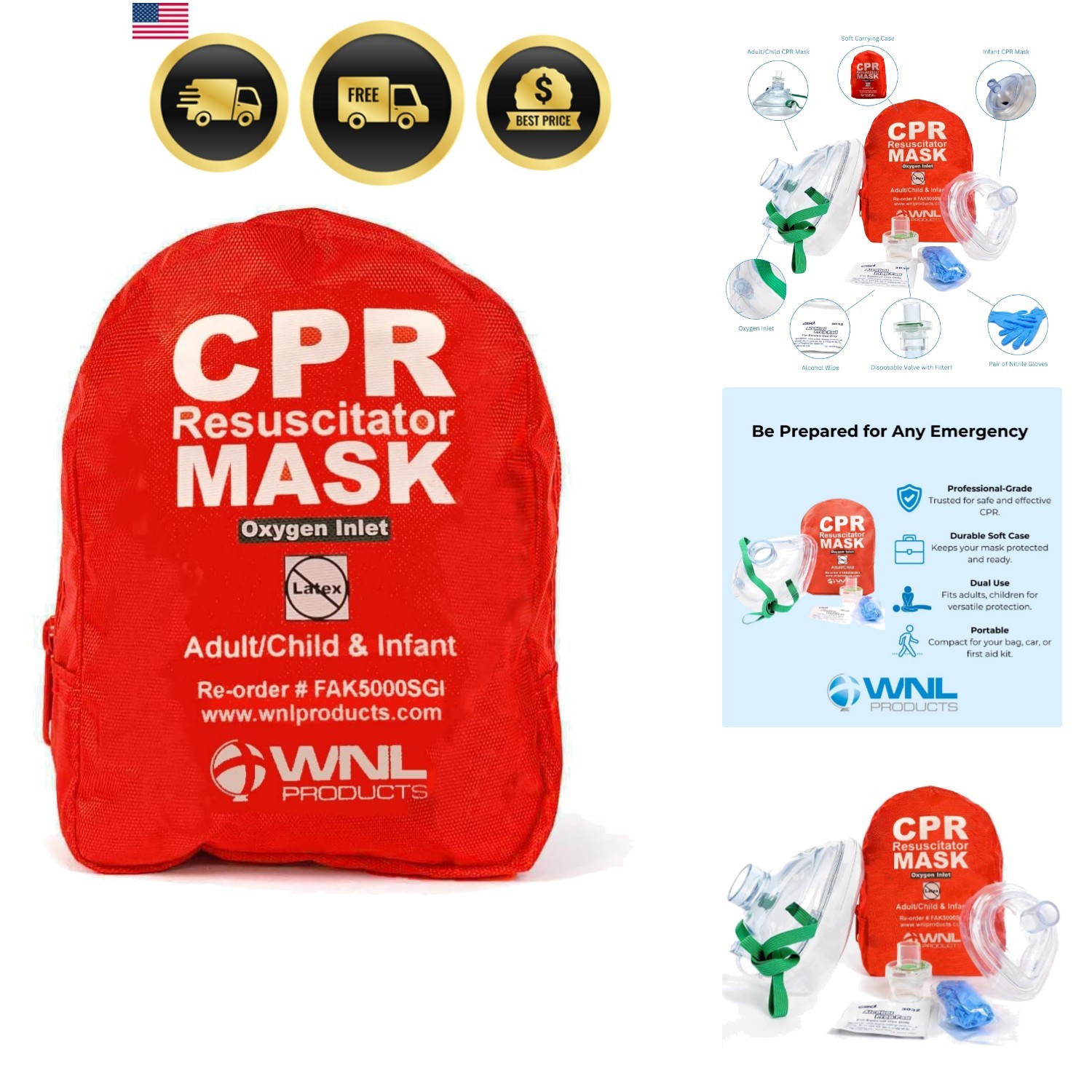 CPR Rescue Mask, Adult/Child & Infant Pocket Resuscitator, Soft Case Kit with…