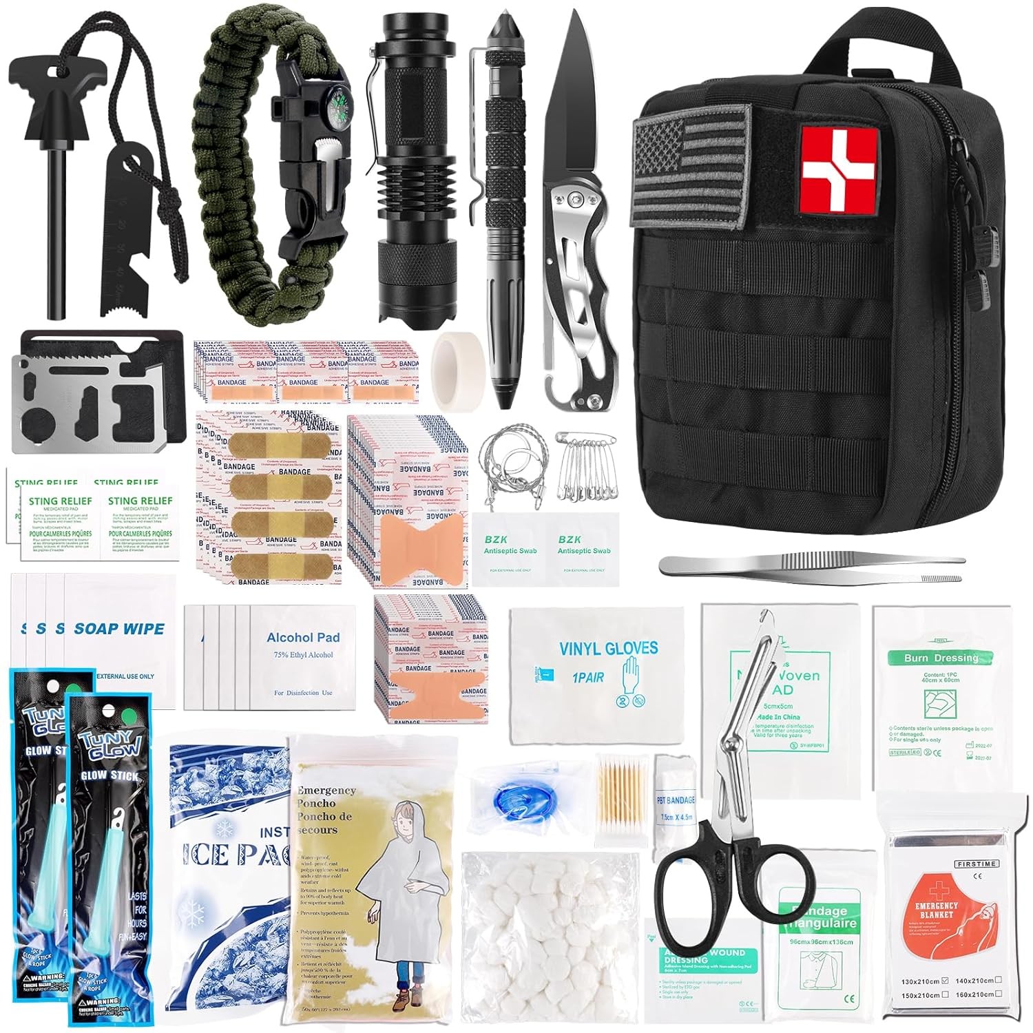288PCS First Aid Kit Survival Kit Molle Pouch Emergency Medical Gear Outdoor