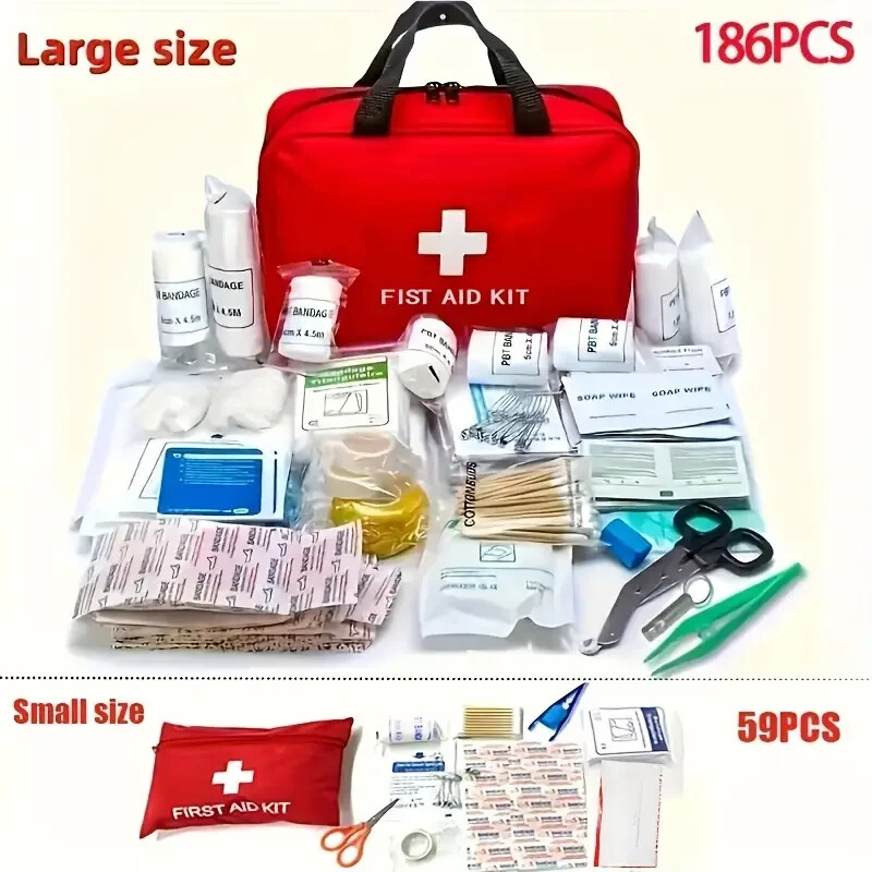 Complete First Aid Kit | Home, Car, Camping, Hiking | Portable & Durable | Red