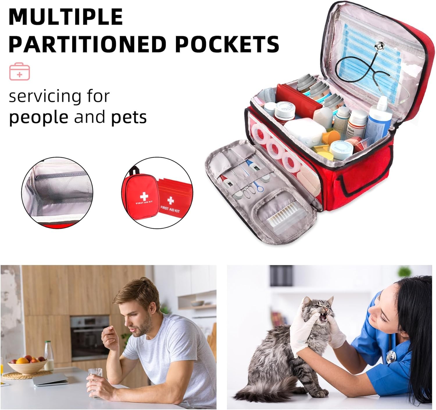 First Aid Bag Empty, 5-Piece Set with Large Medical Organizer, 3 Portable Pouche