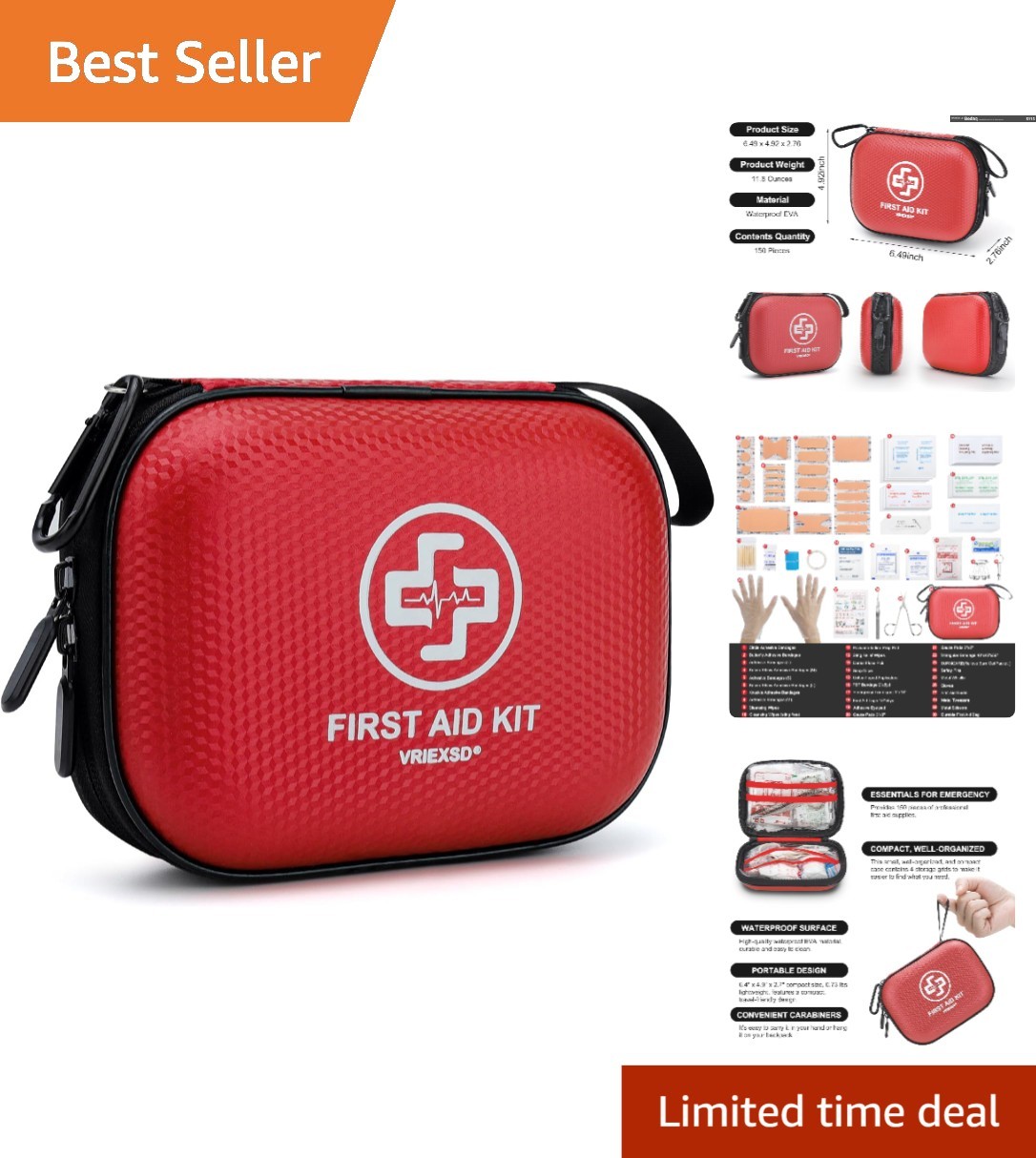 Portable 150-Piece First Aid Kit – Waterproof Emergency Medical Supplies in Red