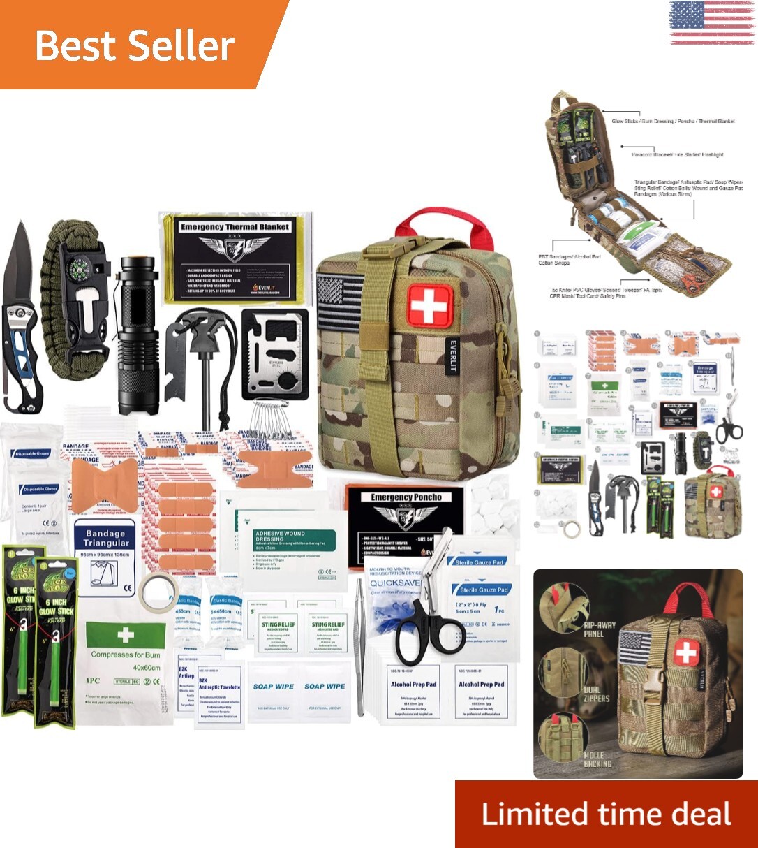 Tactical First Aid Kit – 250 Piece IFAK EMT Molle Pouch – Versatile Outdoor Gear