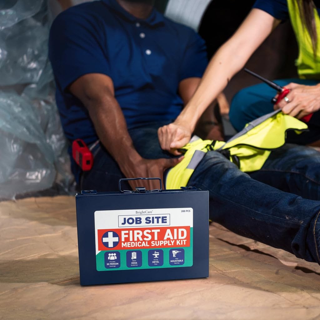 Metal Case First Aid Kit for Job Site & Contractors – 200 Pieces, Navy Blue
