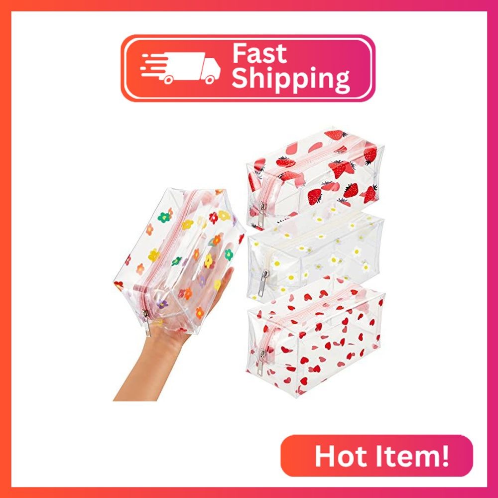 Henoyso 4 Pcs Clear Small Makeup Bag with Daisy Zipper Cute Flower Daisy Heart S