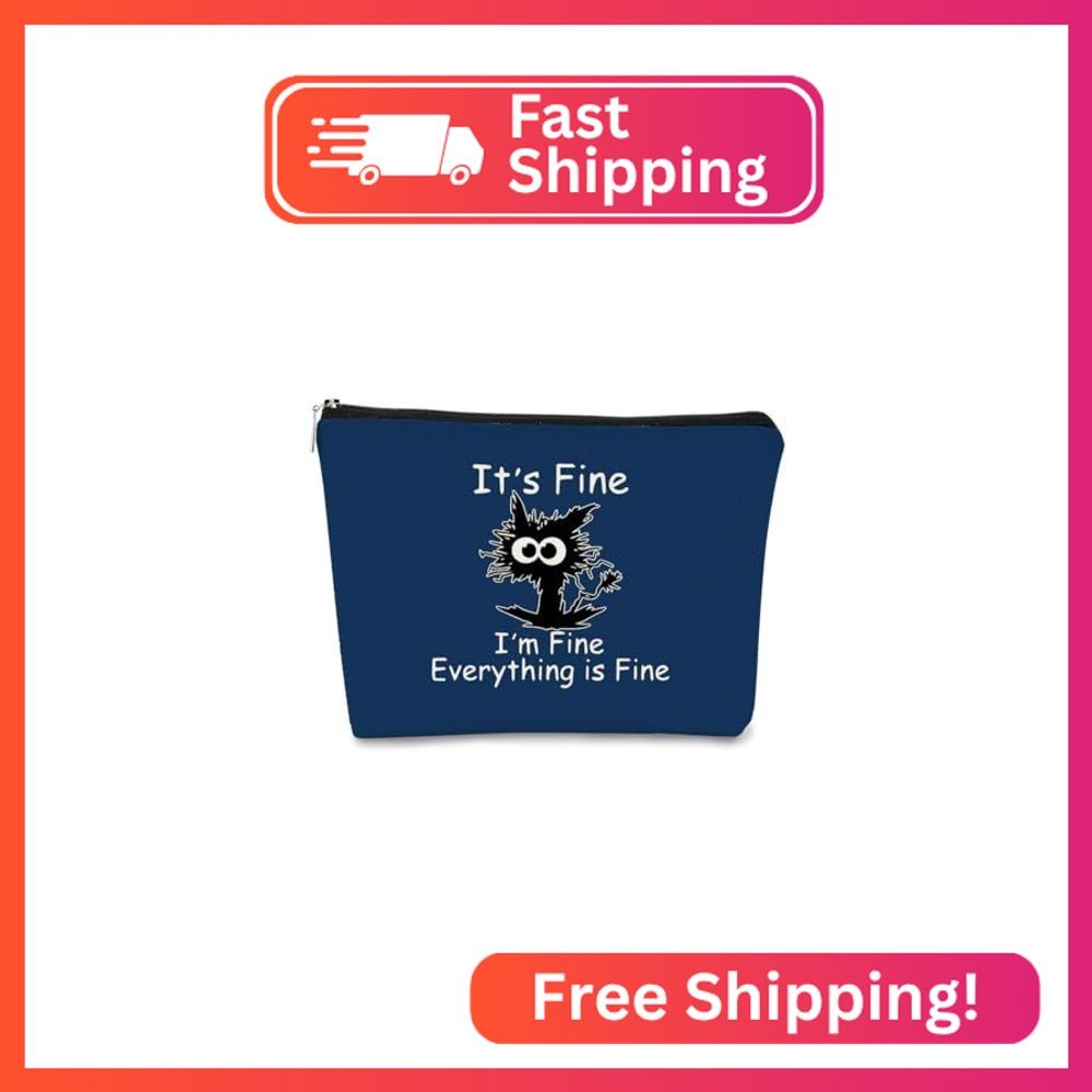 Its Fine Im Fine Everythings Fine Navy Blue Makeup bag for Women,Cat Small Make