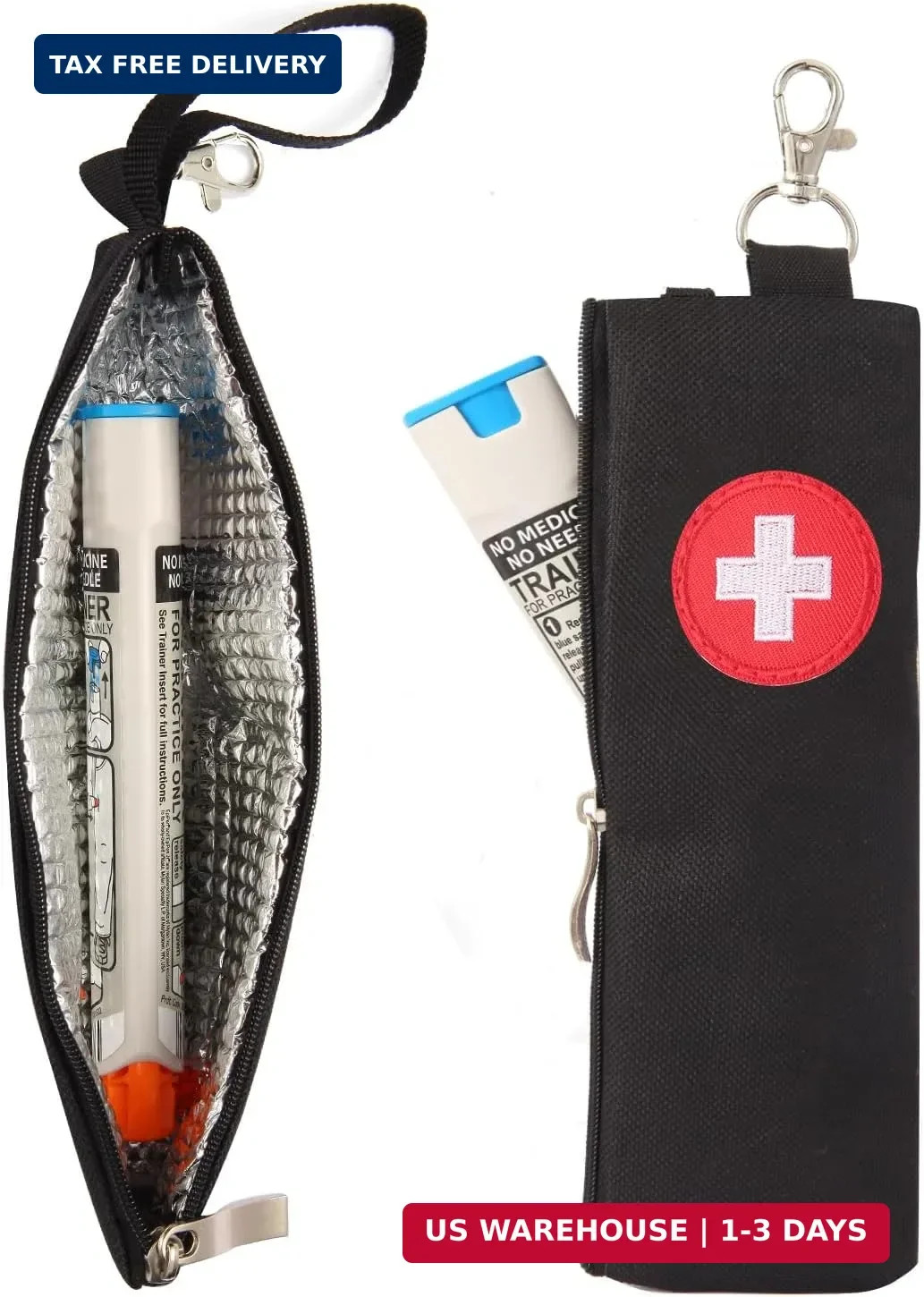EpiPen Carrying Case, 2 Pack Emergency Medical Bag with Carabiner, Medicine Bag