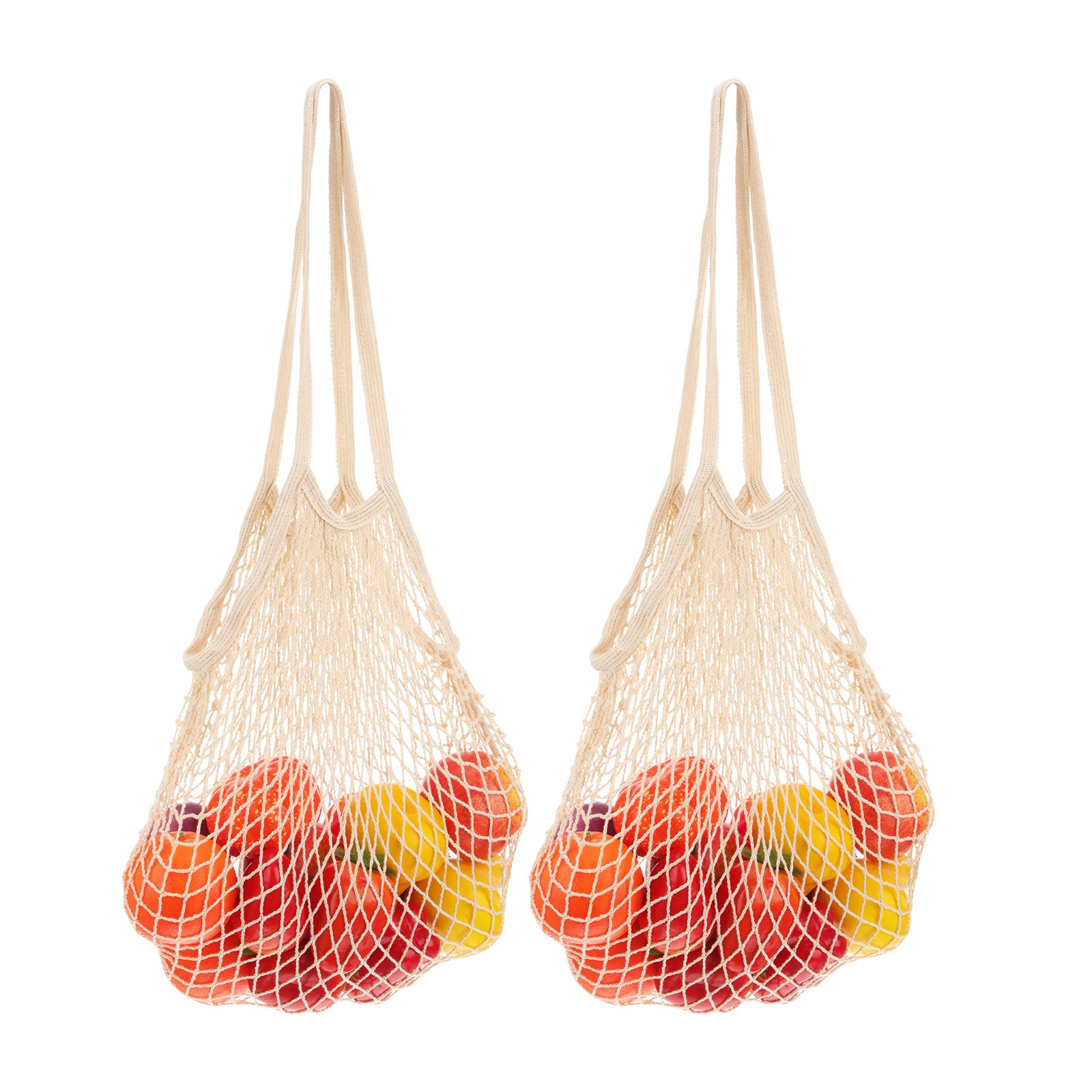 Reusable Mesh Produce Storage Bags Washable Portable Bag (Set of 2Pcs,Beige)